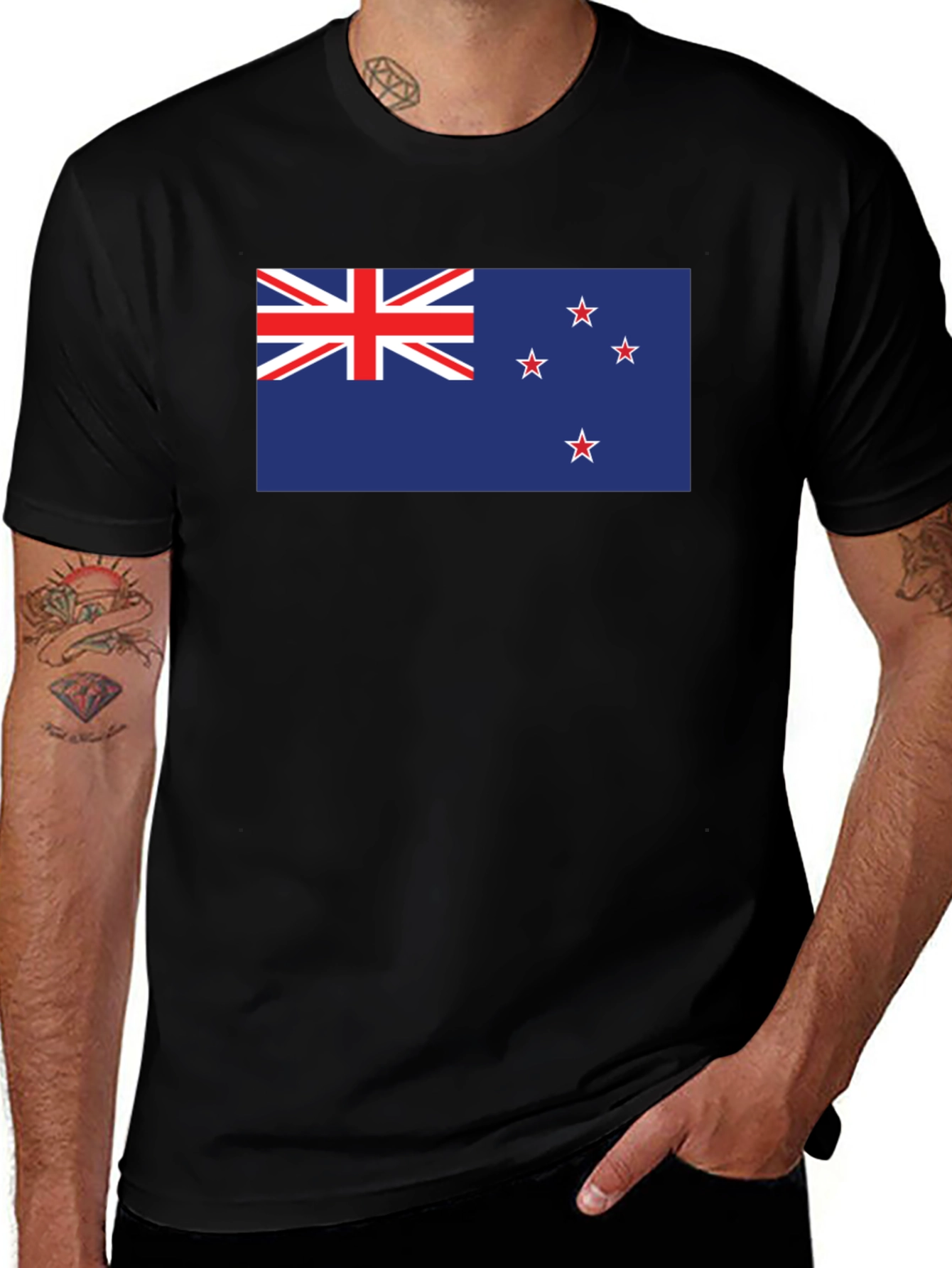 New Zealand Flag Graphic Tee - Black Cotton T-Shirt