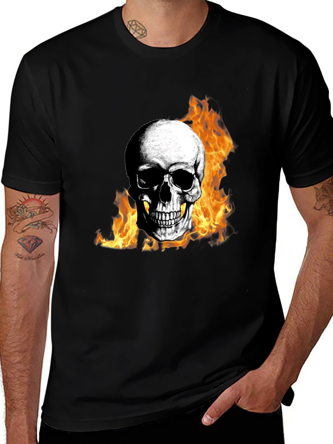 Variant 30 of Skull on Fire Graphic Tee - Men's Black T-Shirt