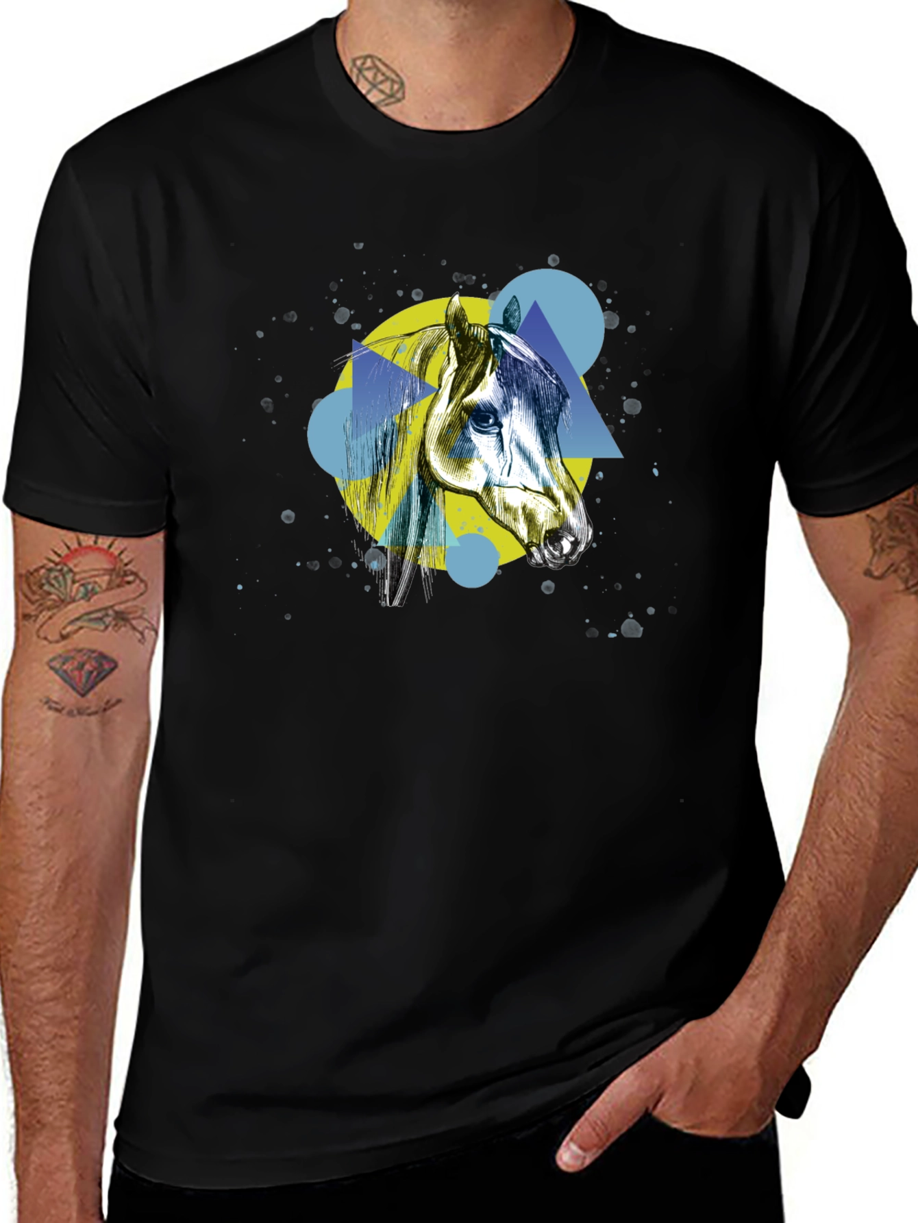 Variant 22 of Geometric Horse Graphic Black T-Shirt