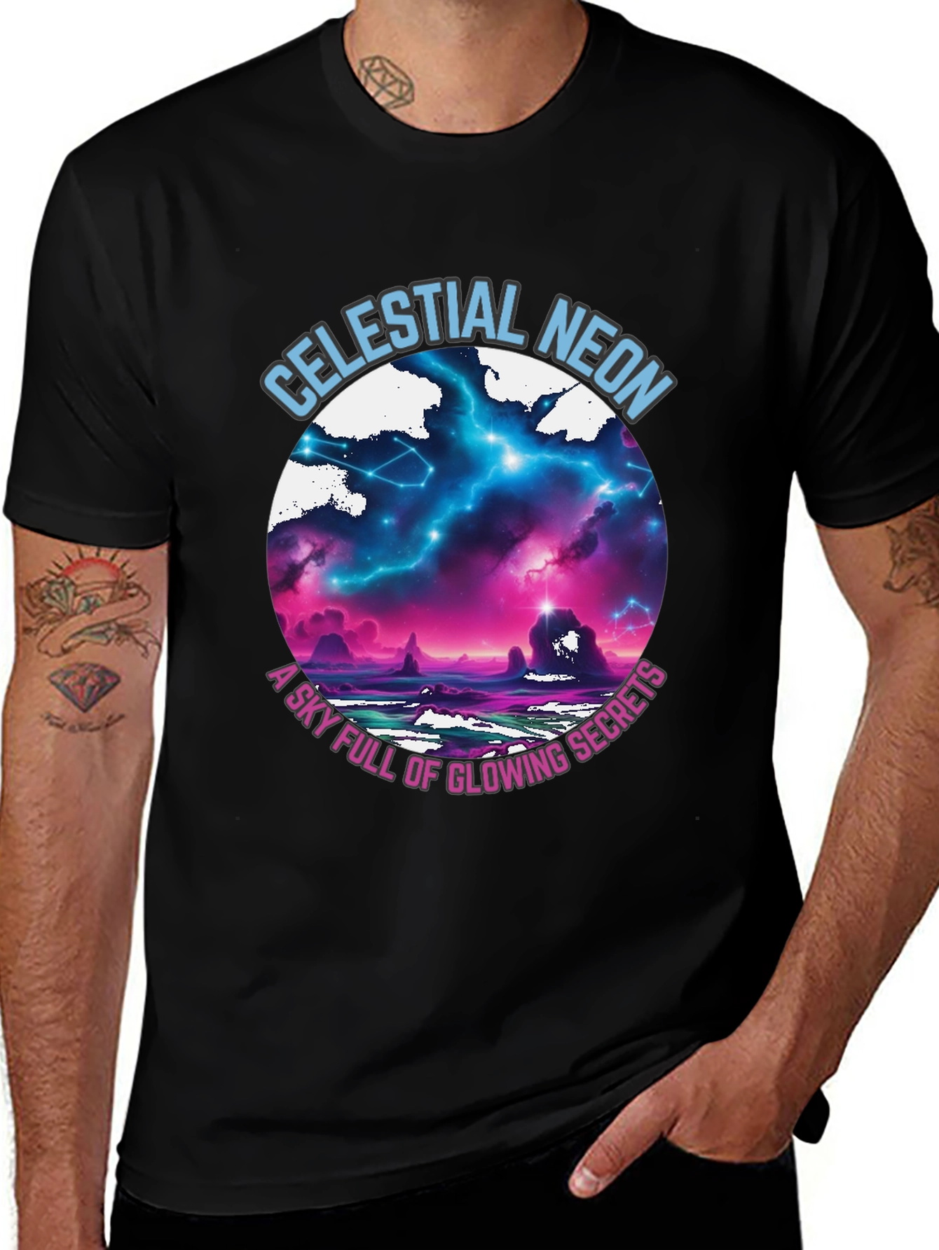 Variant 4 of Celestial Neon Graphic Tee - Sky Full of Secrets