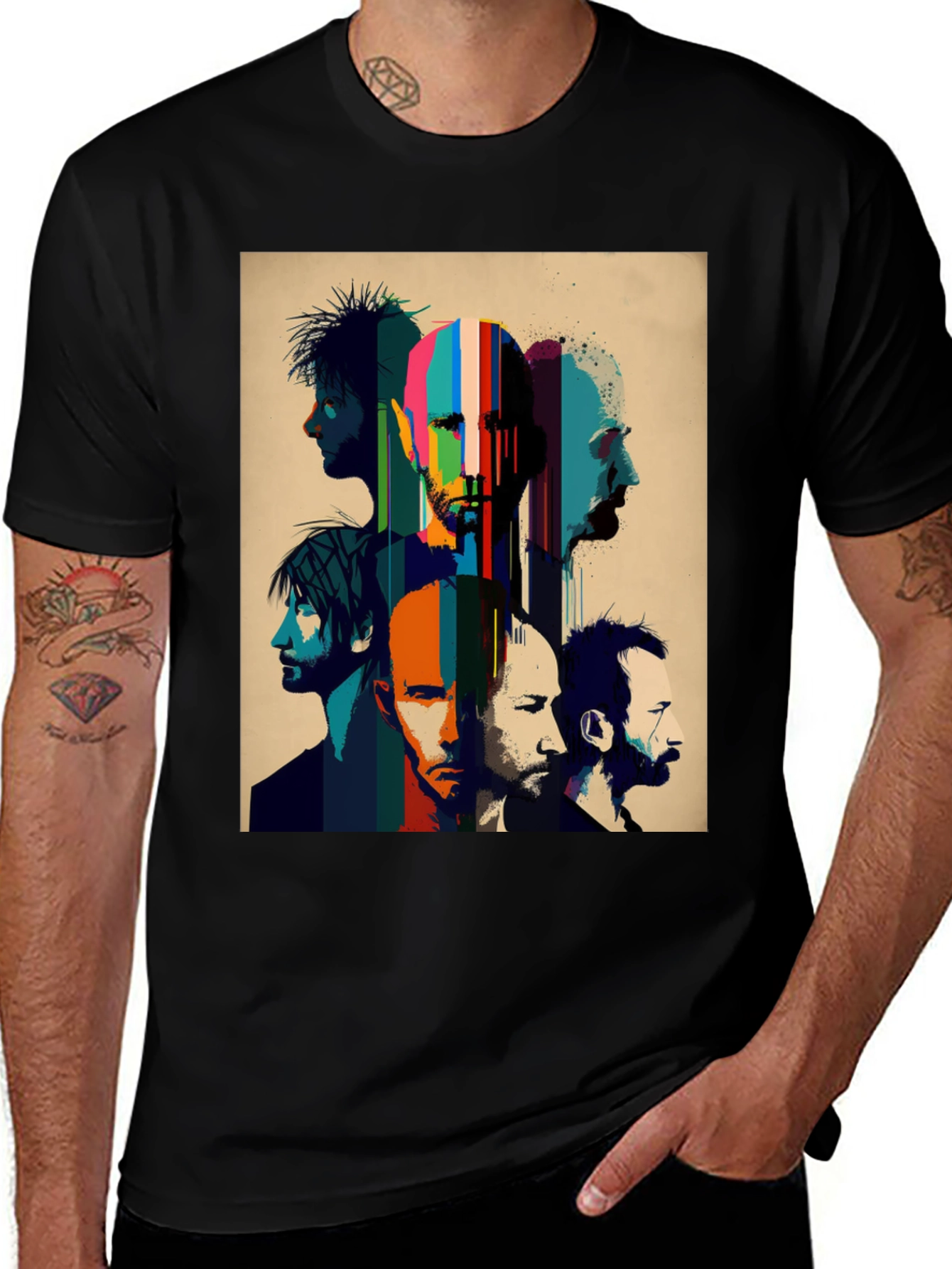 Variant 14 of Abstract Portrait Graphic Tee - Men's Black T-Shirt