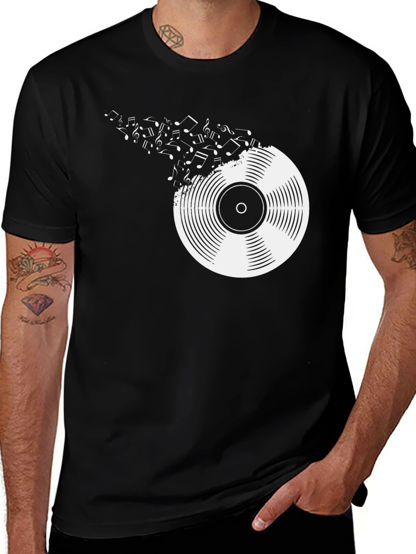 Variant 10 of Vinyl Record Music Note T-Shirt - Black Graphic Tee