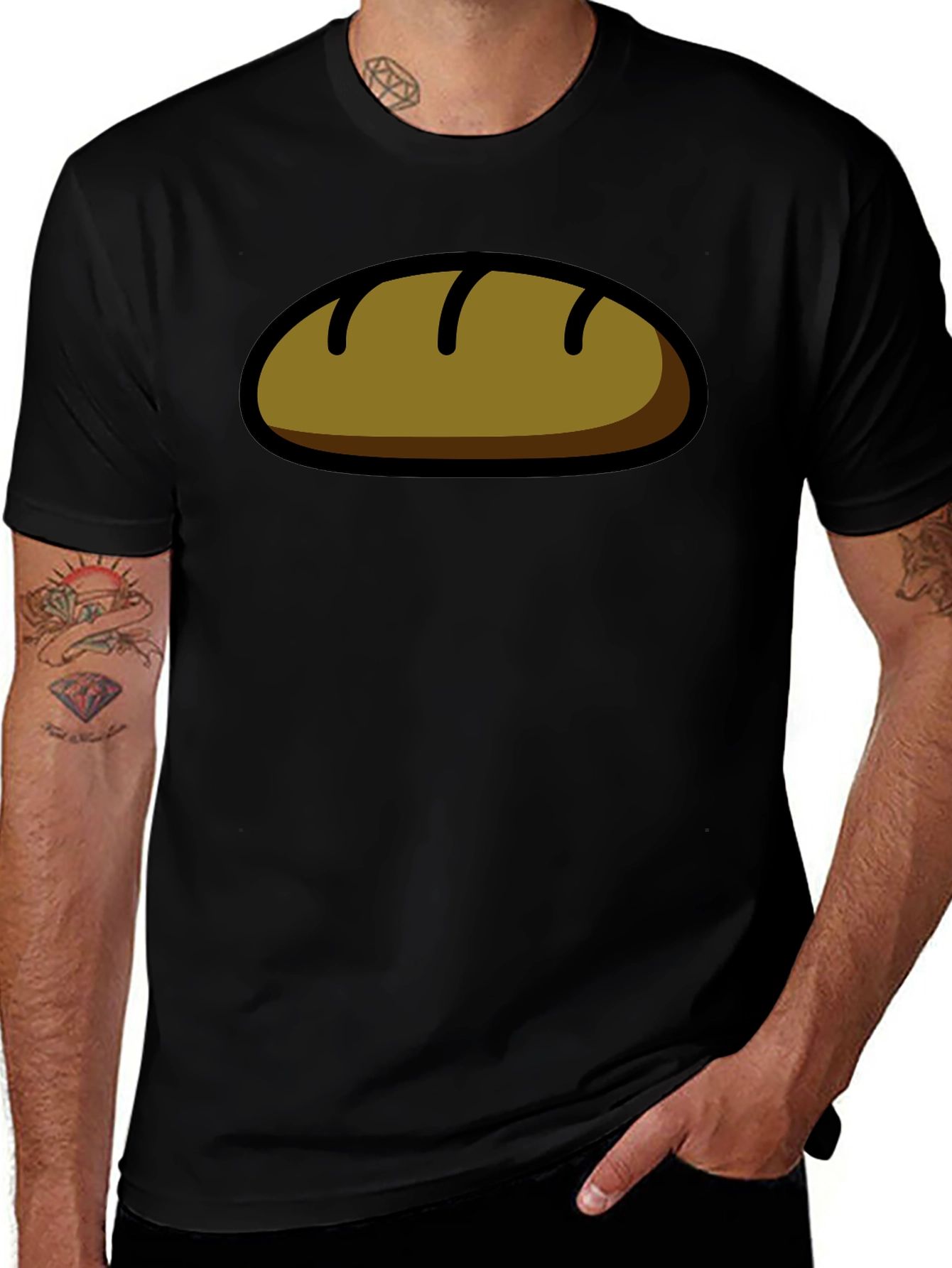 Variant 12 of Funny Bread Cartoon Graphic T-Shirt - Black