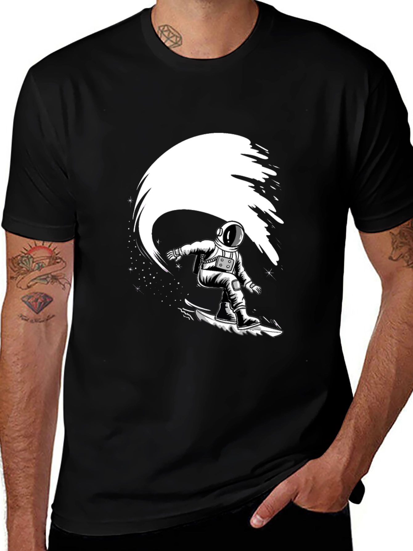 Variant 3 of Astronaut Surfing Black T-Shirt