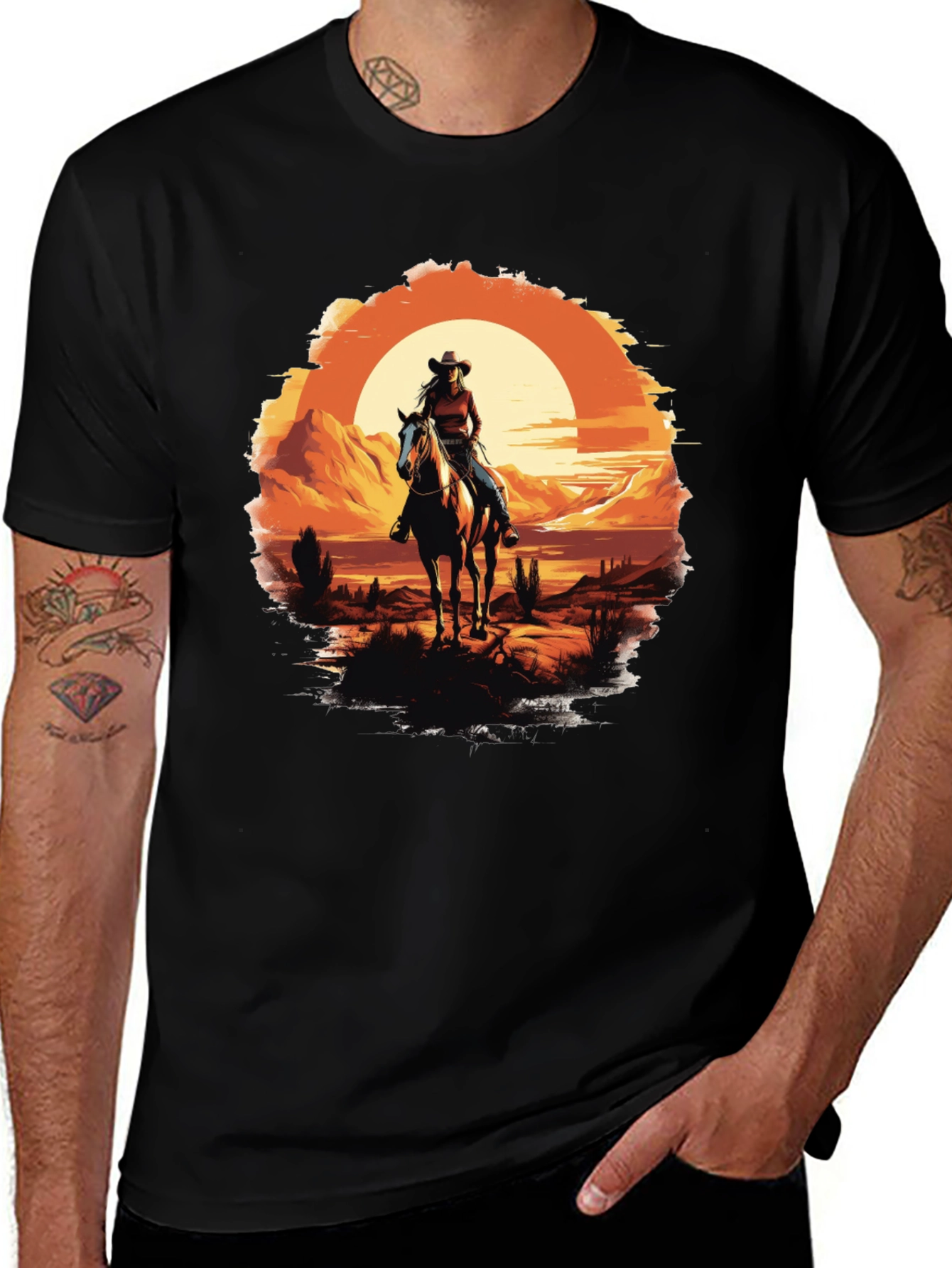 Western Sunset Graphic Tee - Cowboy/Cowgirl Shirt