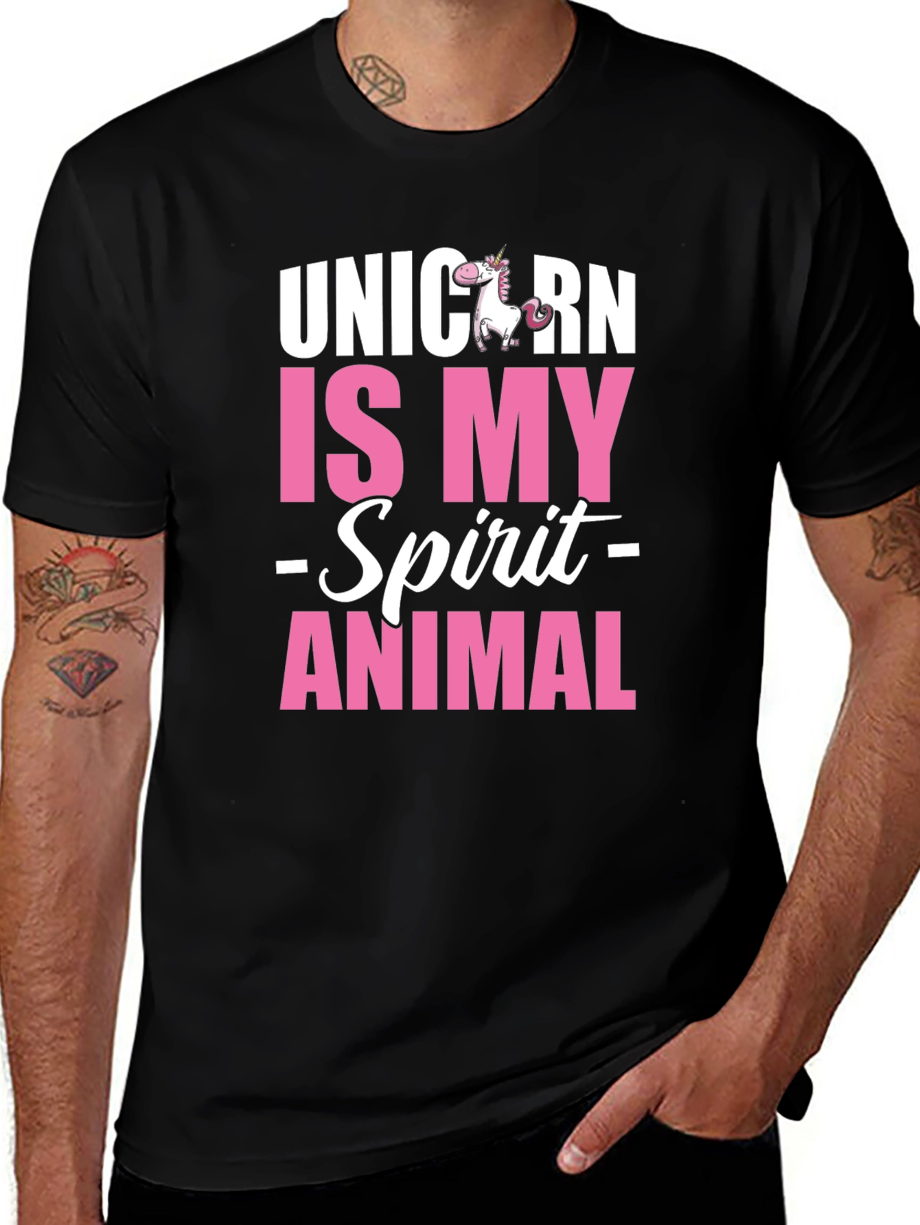 Variant 18 of Unicorn Spirit Animal Graphic Tee - Black Cotton T-Shirt
