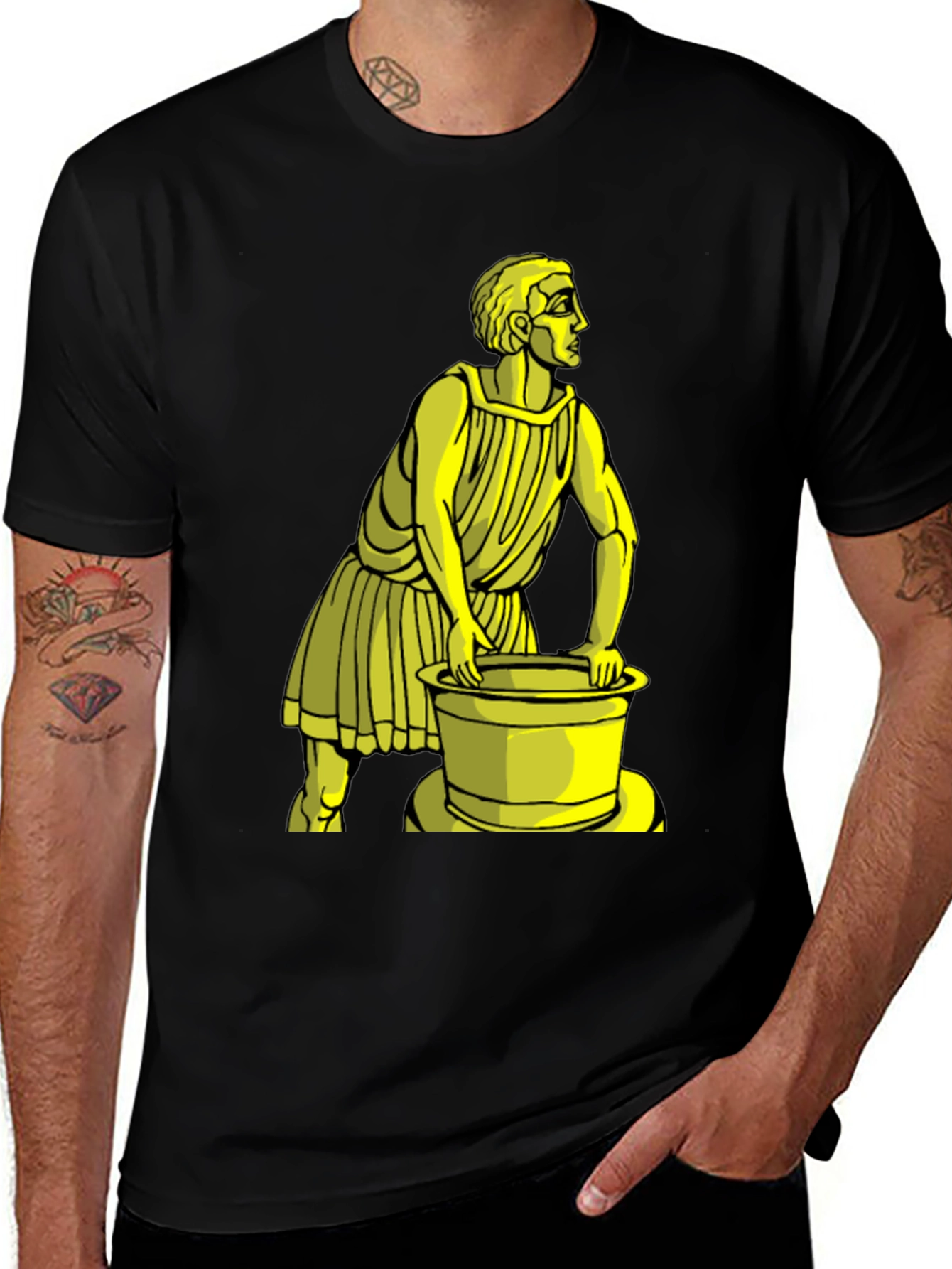 Variant 27 of Black T-Shirt with Yellow Ancient Man Graphic