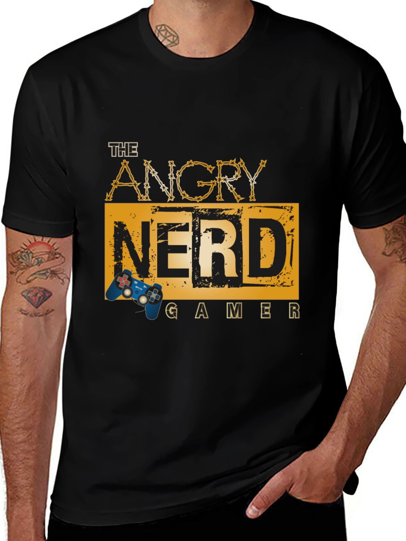 Variant 20 of Angry Nerd Gamer T-Shirt - Black Cotton Tee