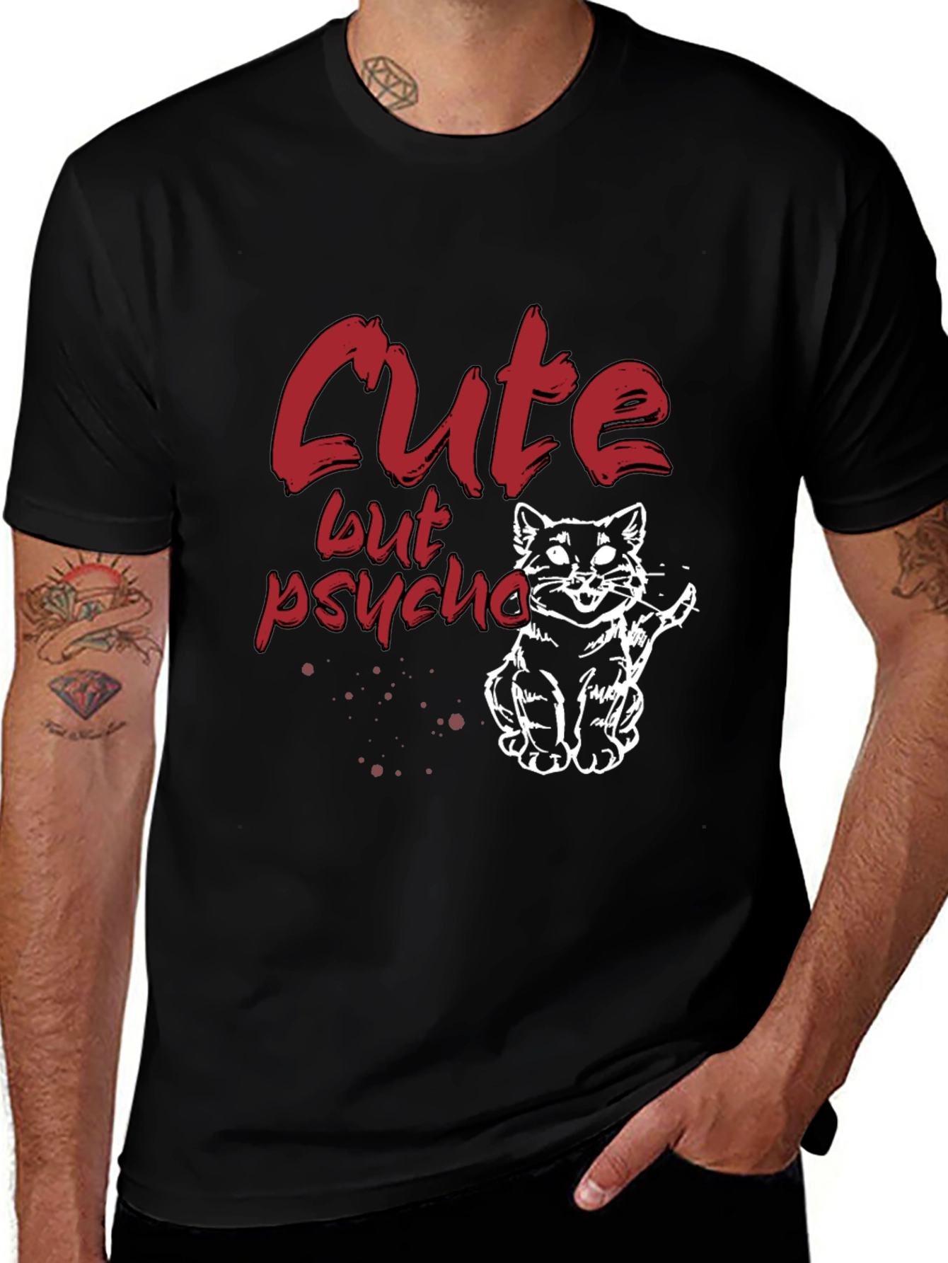 Black Cute But Psycho Cat Graphic T-Shirt - Black main image