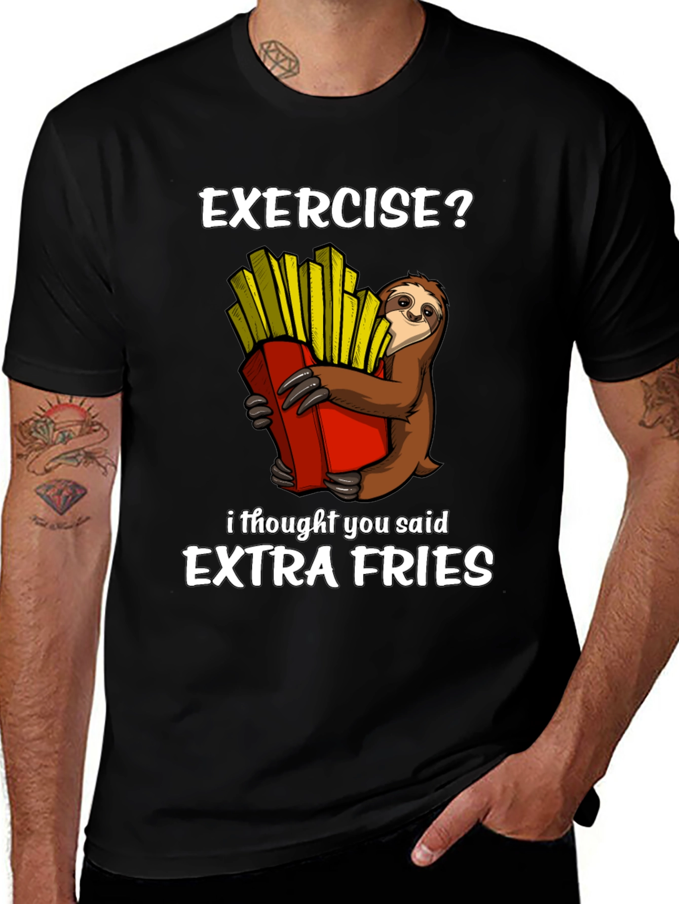 Variant 9 of Exercise? Extra Fries Sloth Graphic T-Shirt