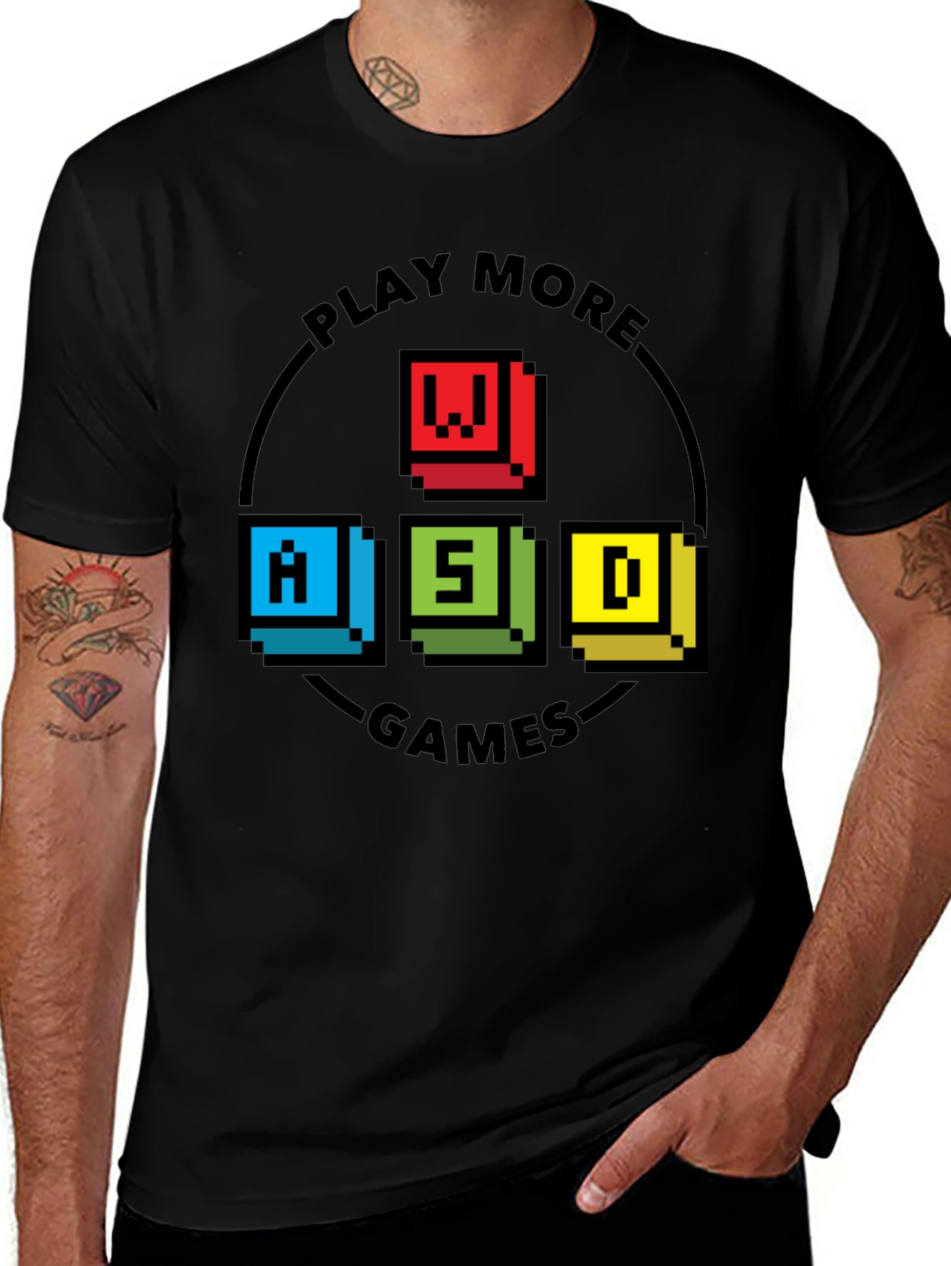 Pixelated WASD Gaming T-Shirt - Play More Games