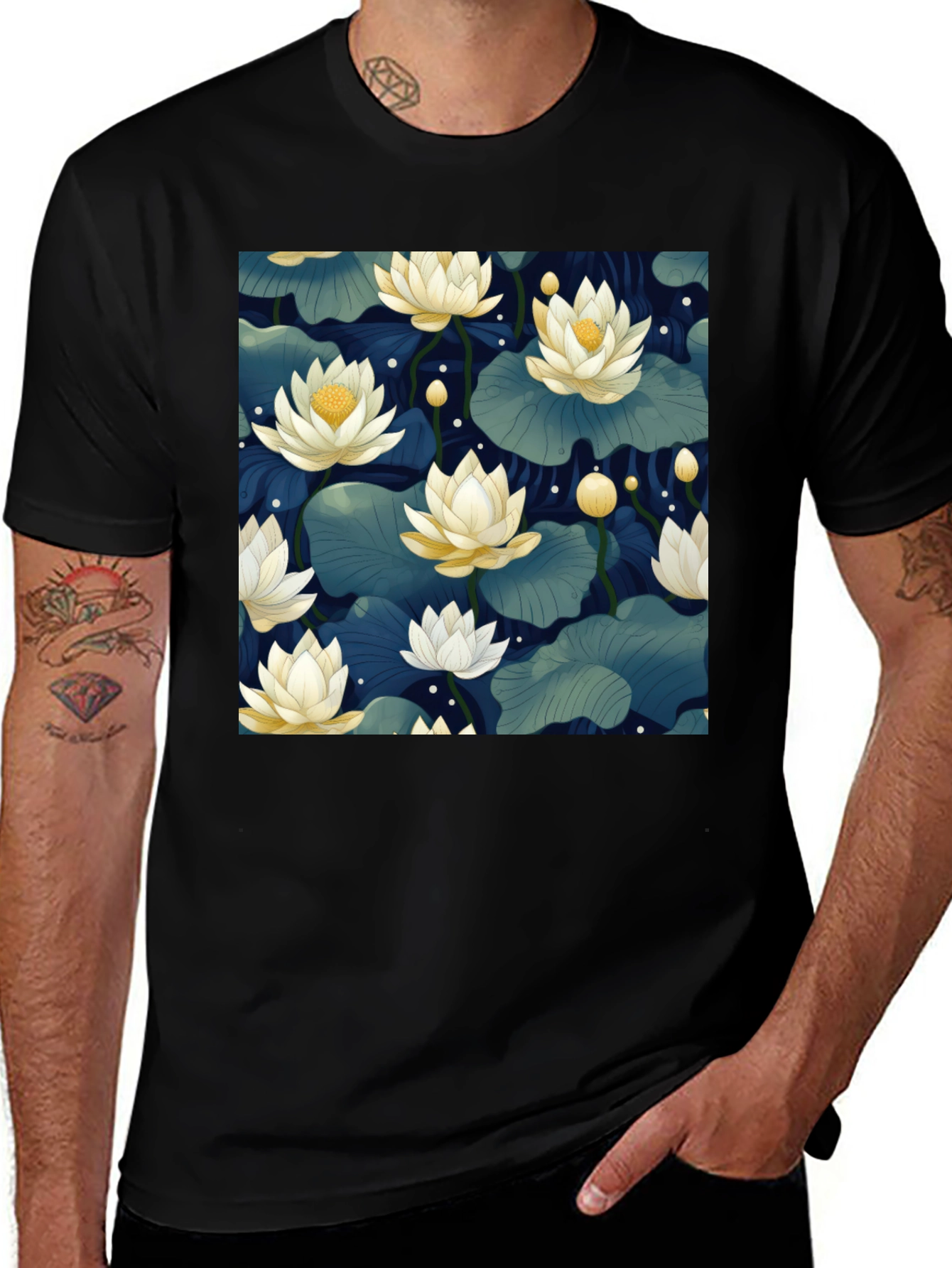 Variant 13 of Lotus Print Crew Neck T-Shirt