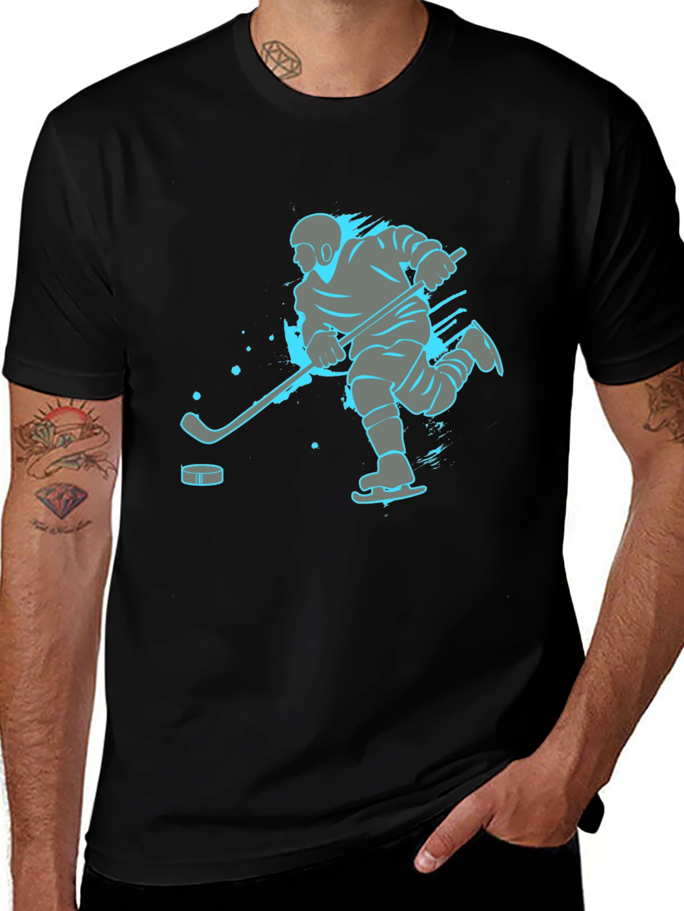 Variant 18 of Hockey Player Graphic Tee - Black