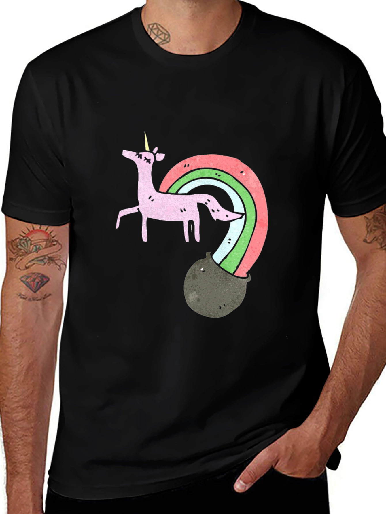 Black Unicorn Rainbow Pot T-Shirt main image