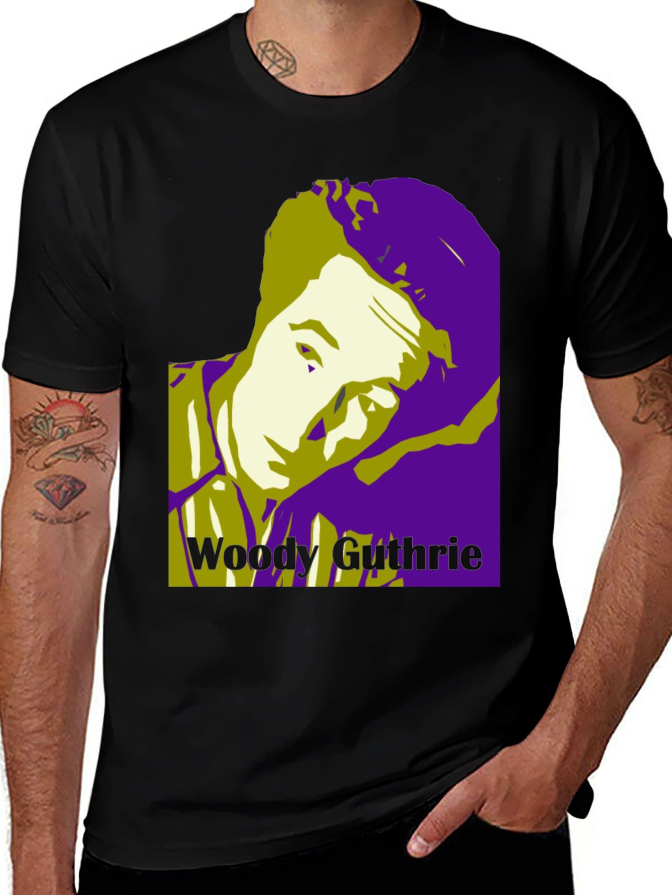 Variant 11 of Woody Guthrie Portrait Graphic T-Shirt - Black