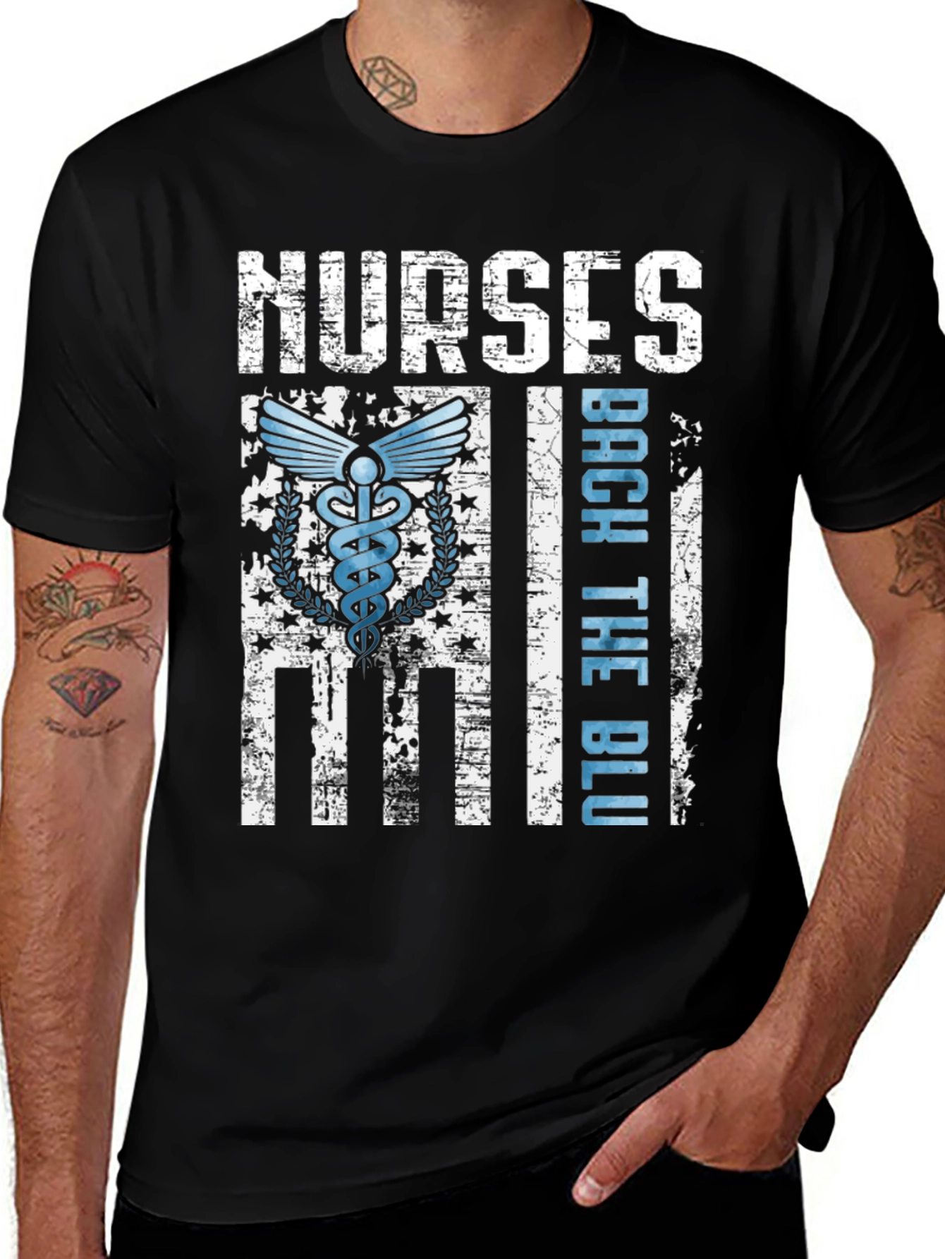 Black Nurses Back The Blue T-Shirt - Healthcare Support Apparel main image