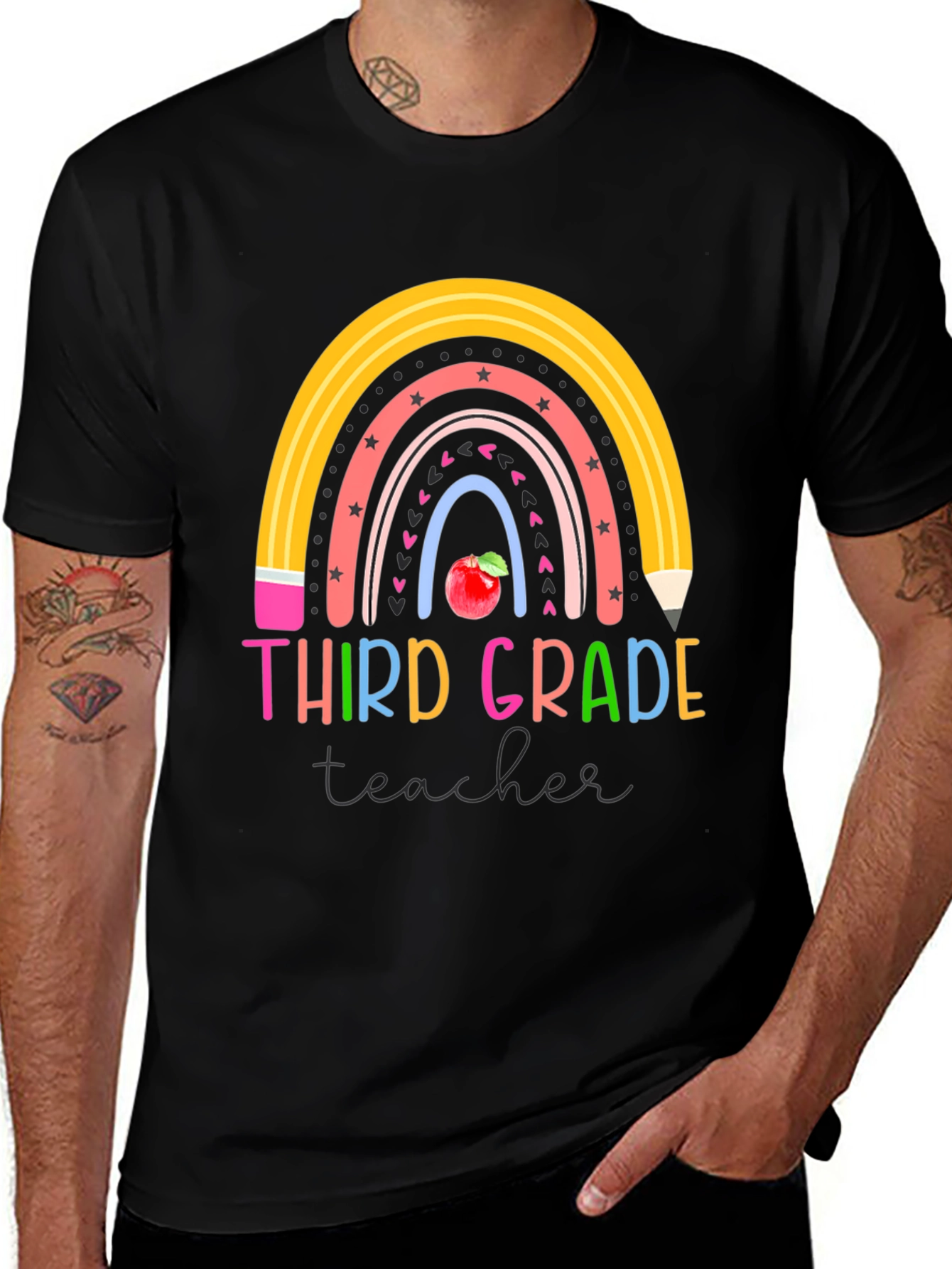 Third Grade Teacher Rainbow Pencil T-Shirt