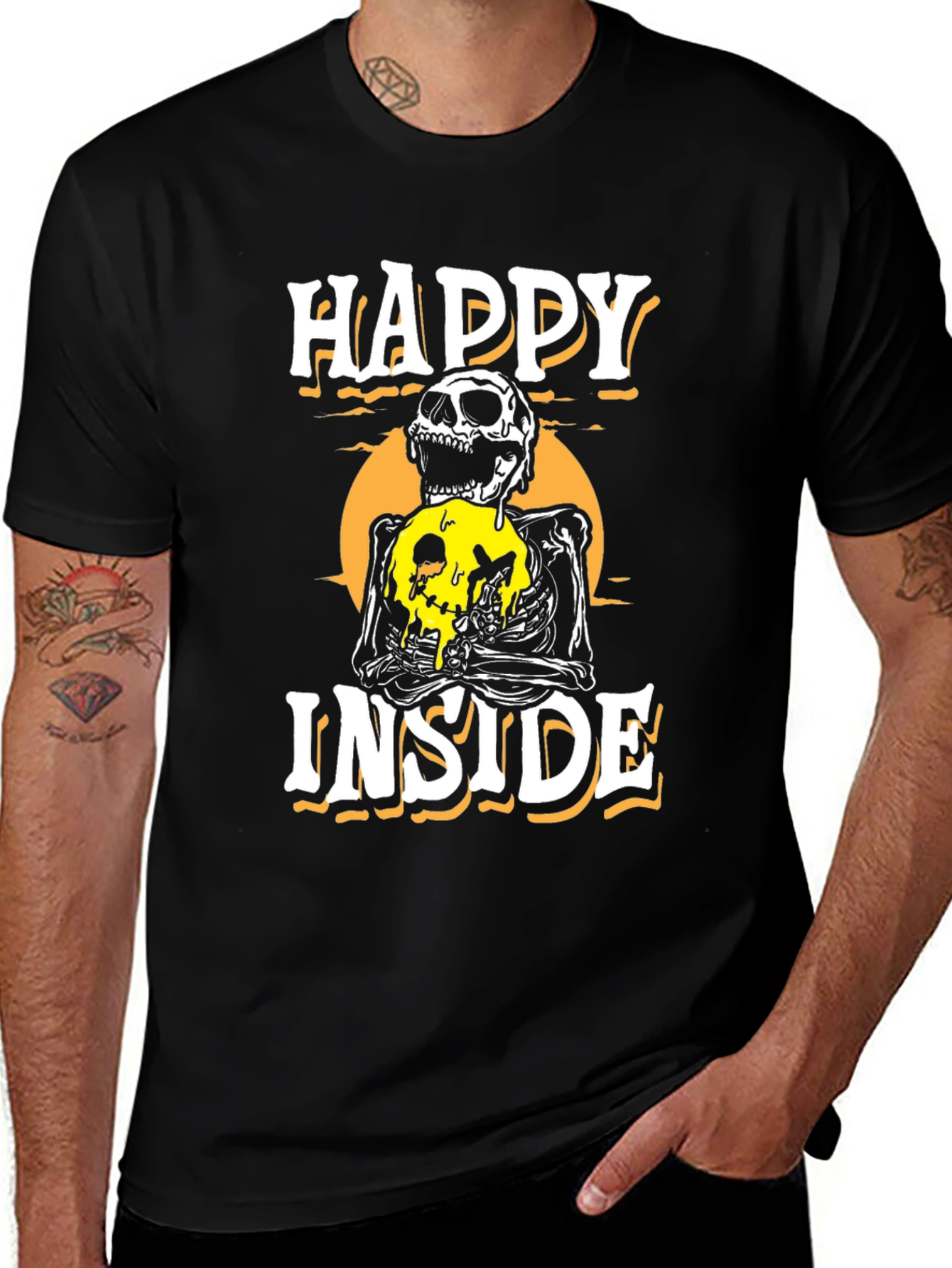 Variant 15 of Happy Inside Skeleton Graphic T-Shirt - Black
