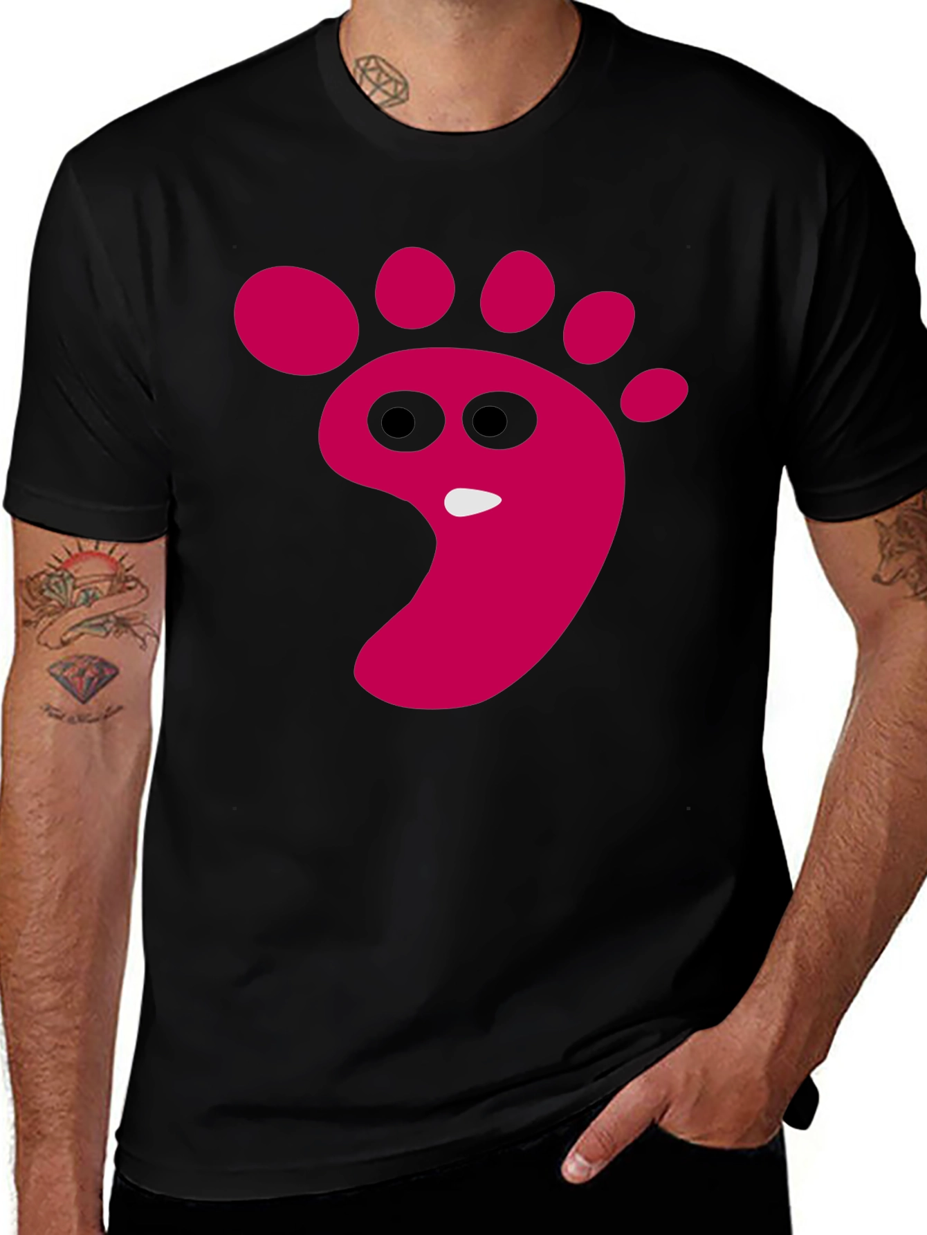 Variant 15 of Funny Footprint Graphic T-Shirt - Black Cotton Tee