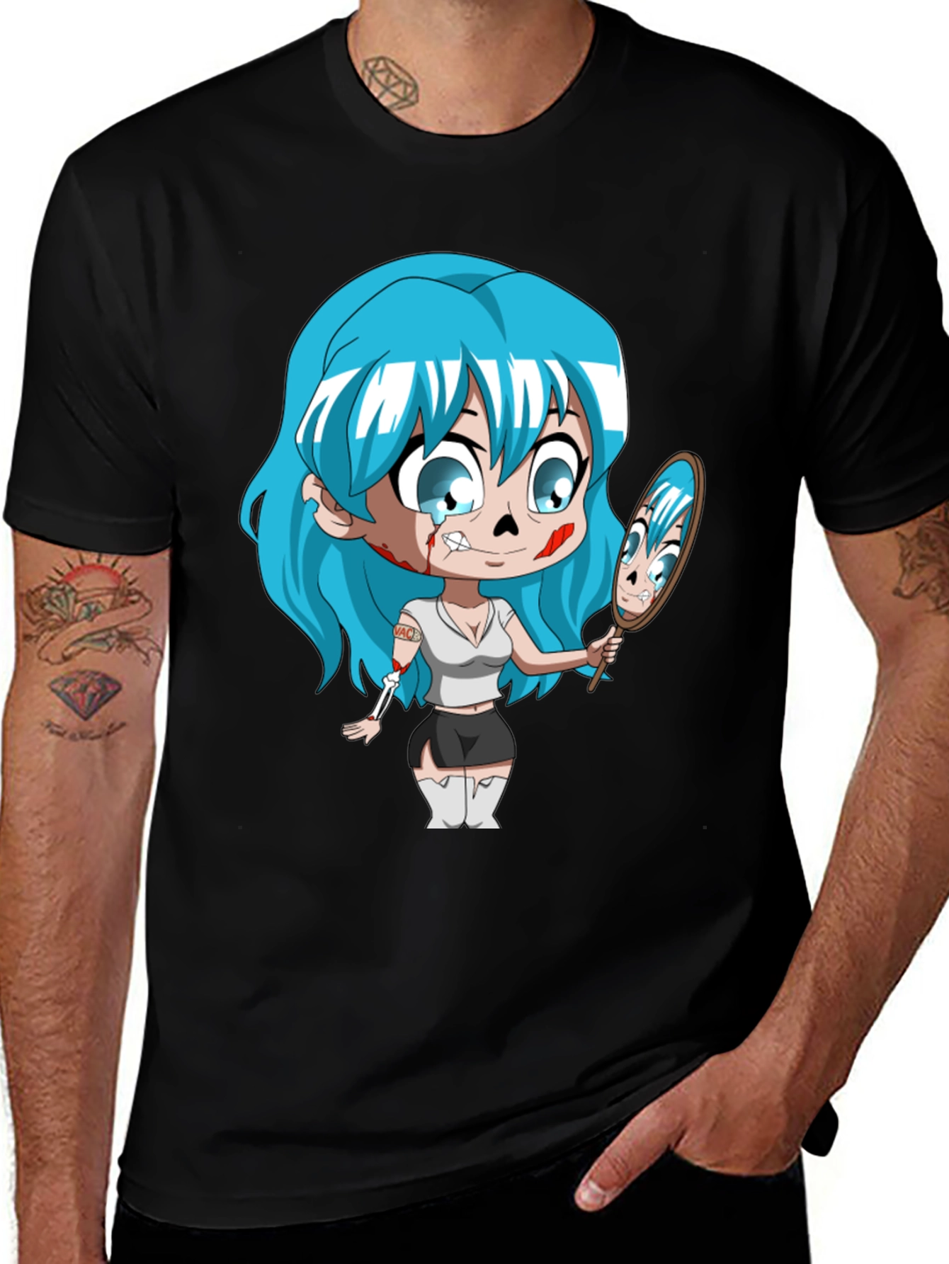 Variant 15 of Cartoon Girl with Mirror on Black Tee