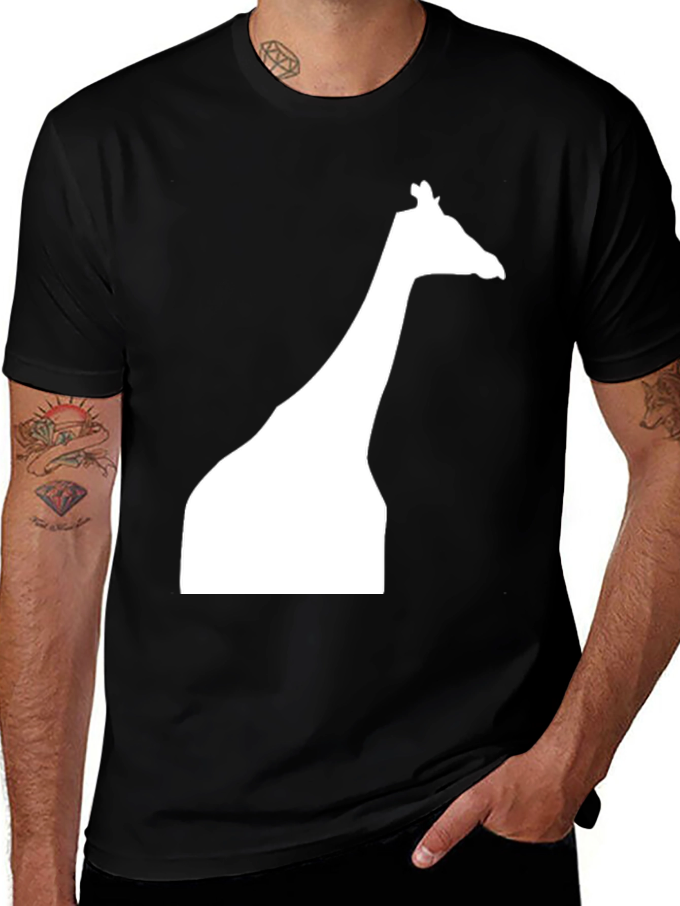 Variant 9 of Giraffe Silhouette Graphic Tee - Black Cotton Casual Shirt