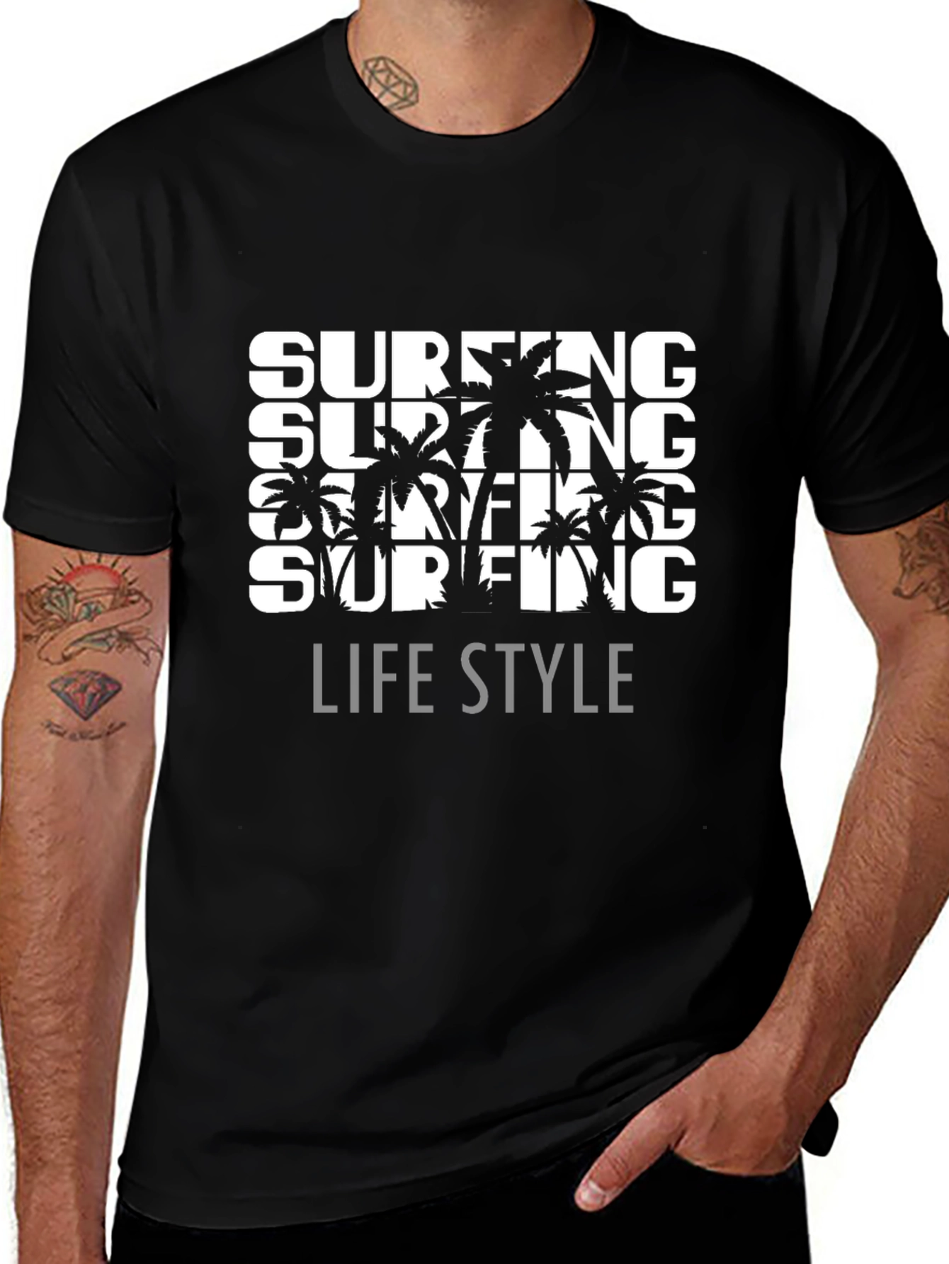 Variant 15 of Surfing Lifestyle Graphic Tee - Black