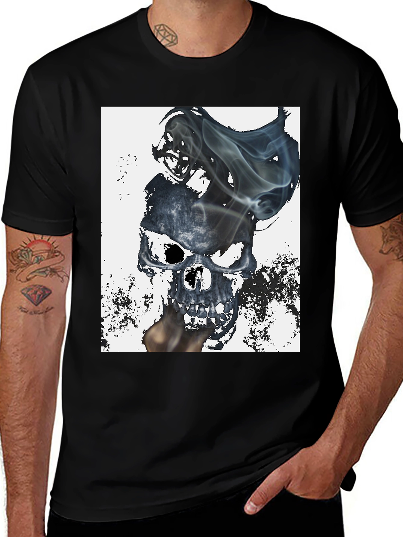 Variant 3 of Skull Smoke Graphic T-Shirt - Men's Black Tee