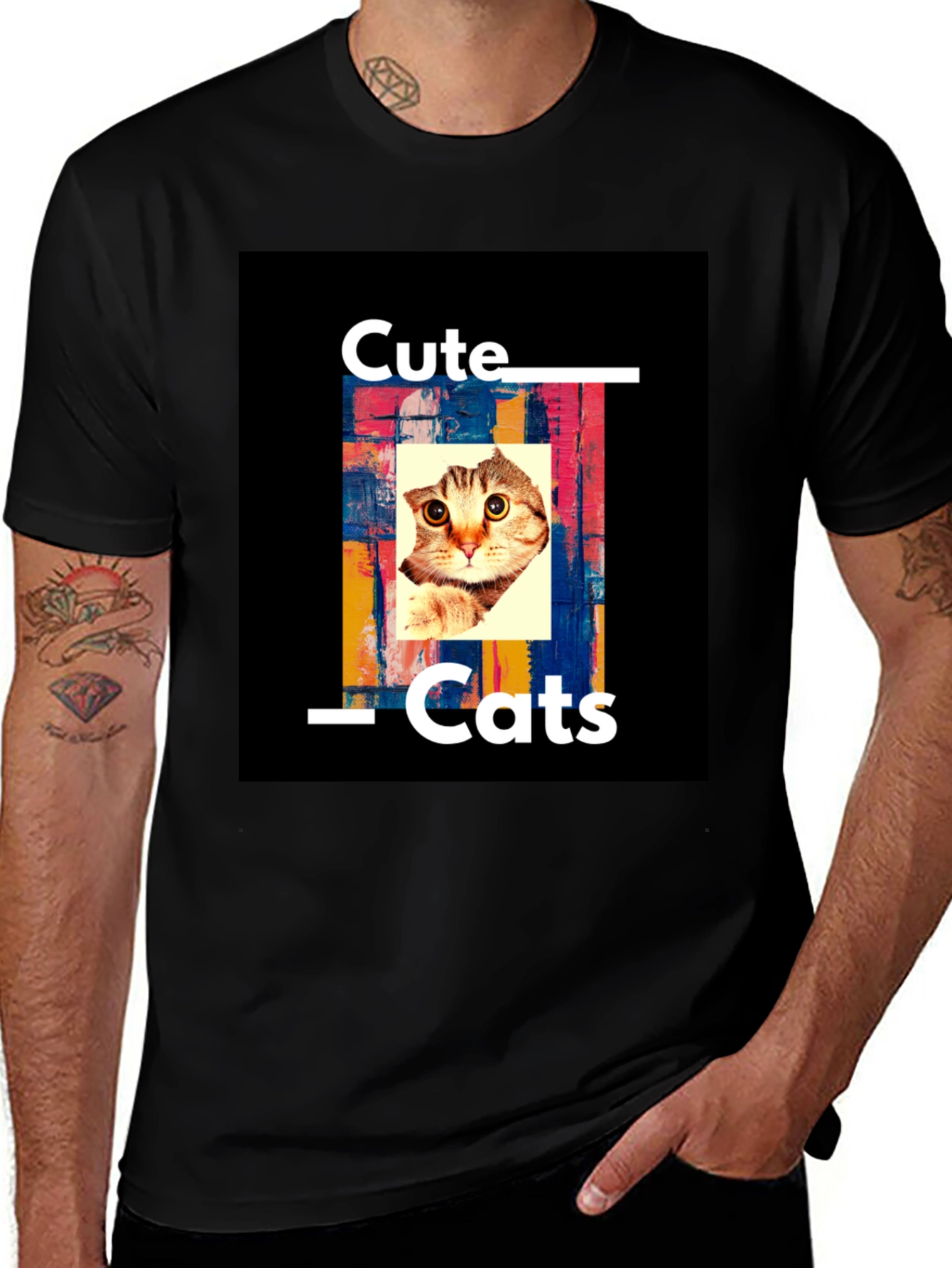 Variant 8 of Cute Cats Graphic Print Black T-Shirt