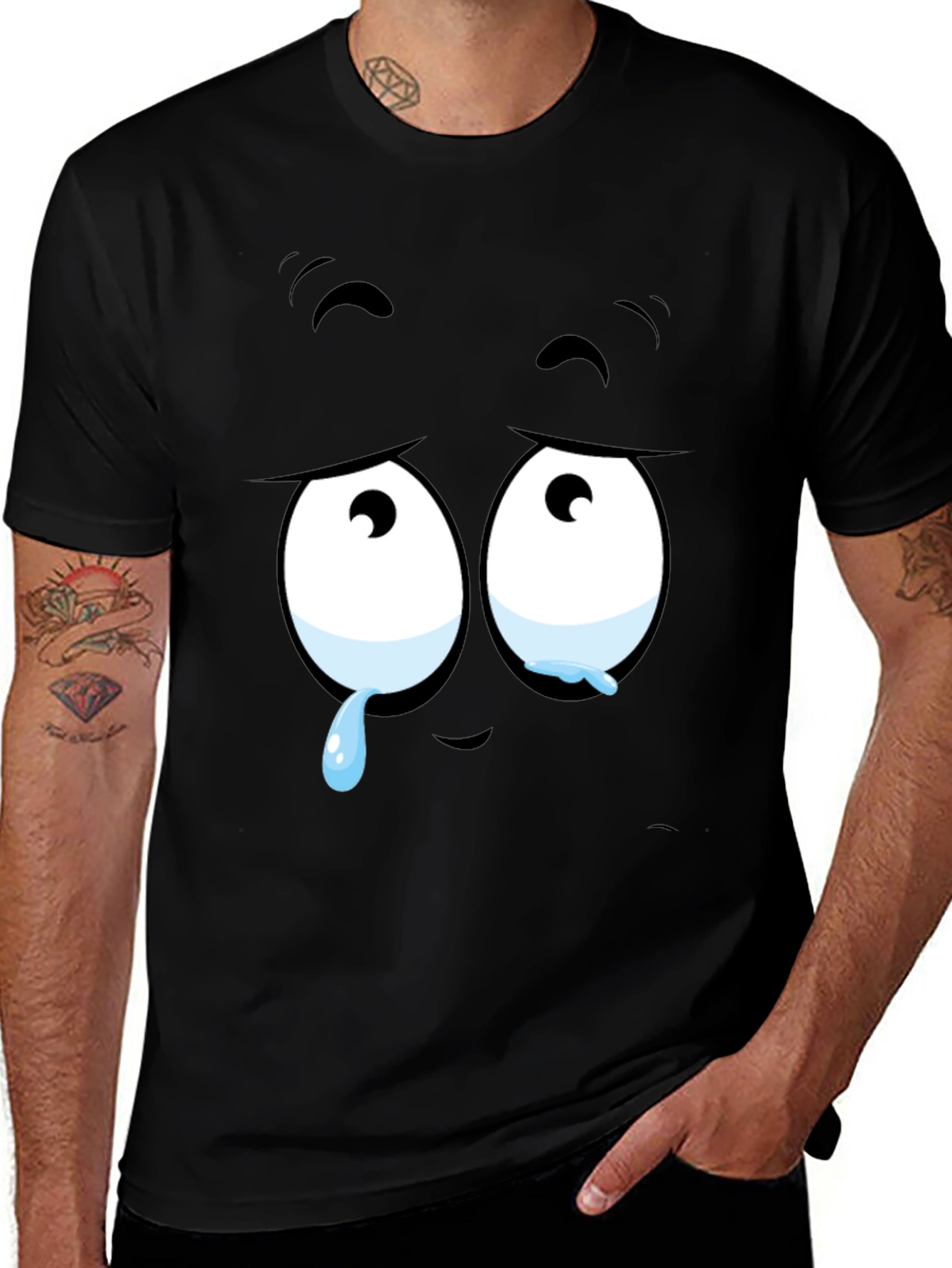 Variant 29 of Expressive Sad Face Graphic Print Men's Black T-Shirt