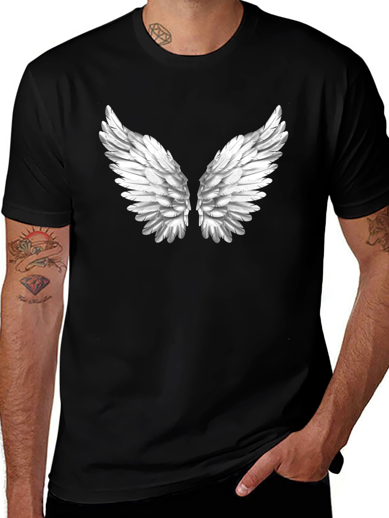 Variant 11 of Angel Wings Graphic Tee - Black Cotton Comfort