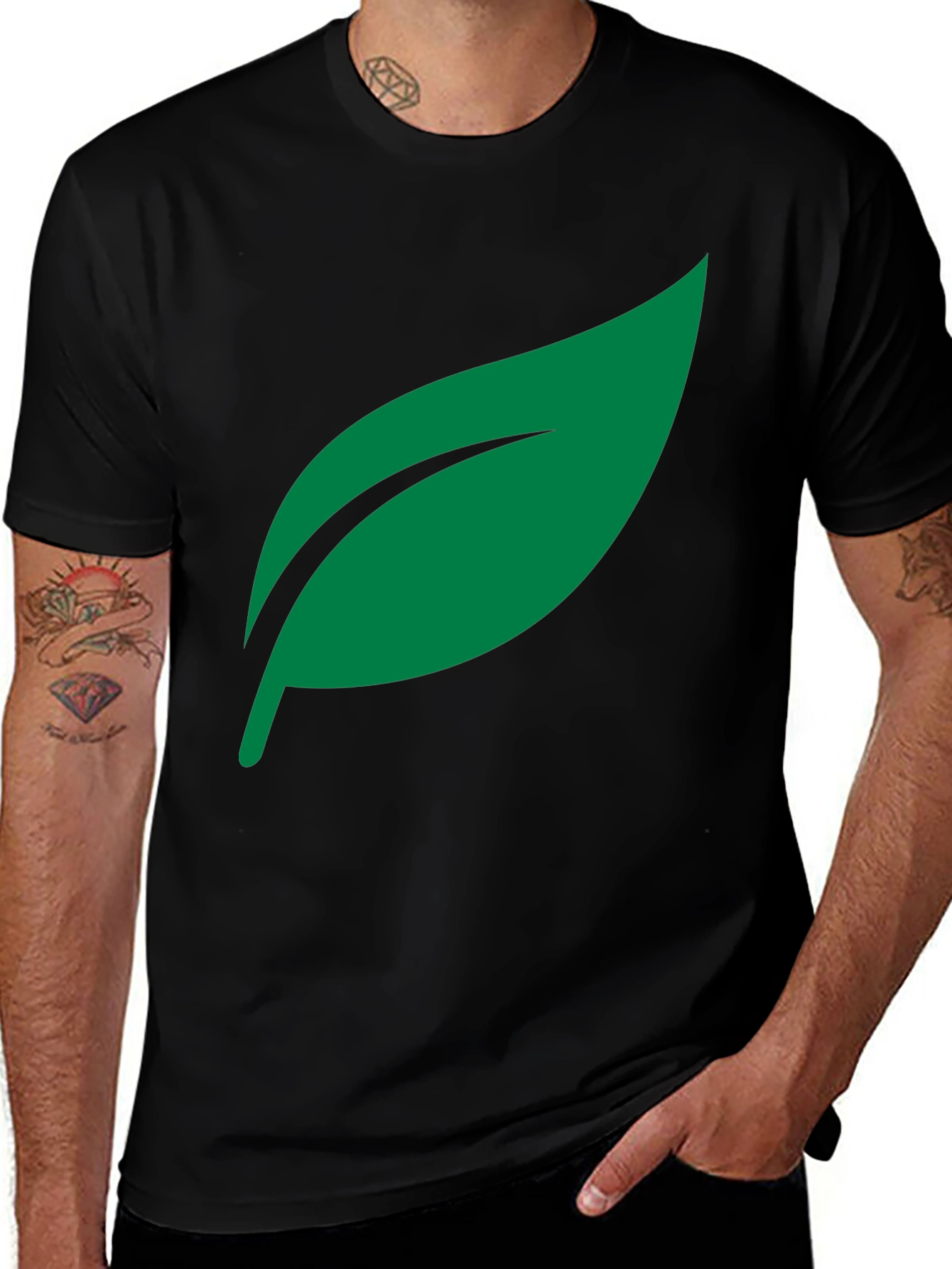 Variant 30 of Leaf Graphic Black Tee - Nature Inspired Fashion
