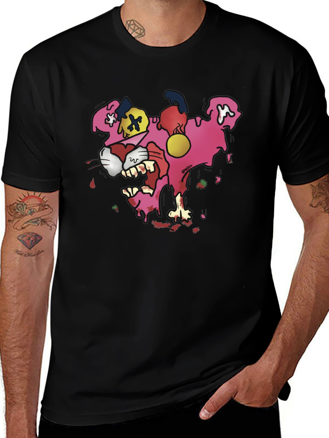 Black Cartoon Pink Panther Graphic T-Shirt main image