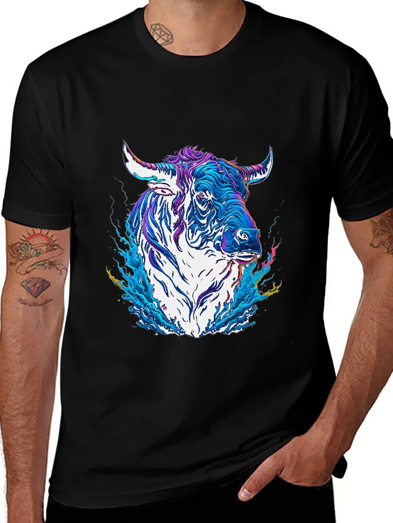 Variant 7 of Psychedelic Bull Graphic Tee - Cool Animal T-Shirt