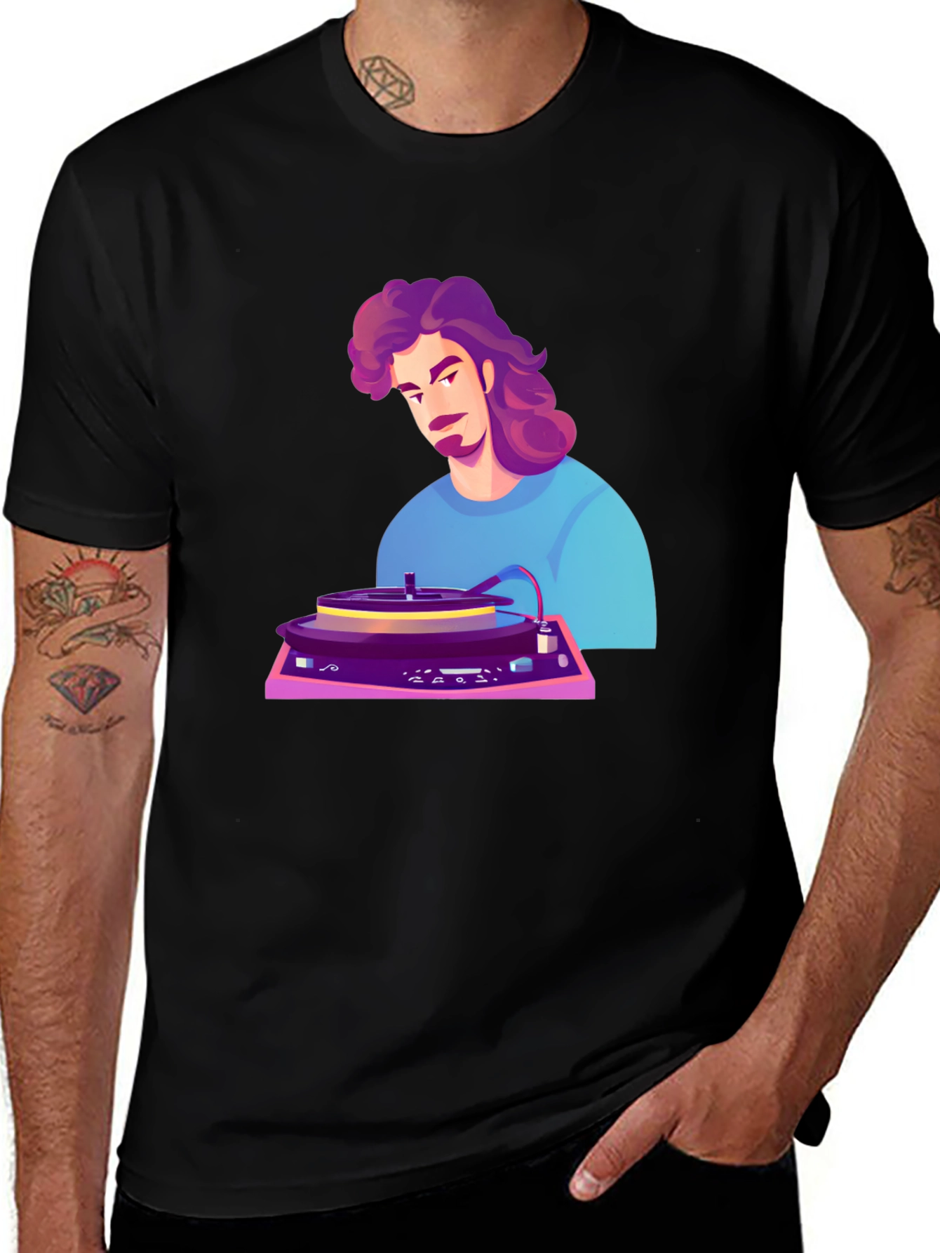 Variant 20 of Retro DJ Cartoon Black T-Shirt