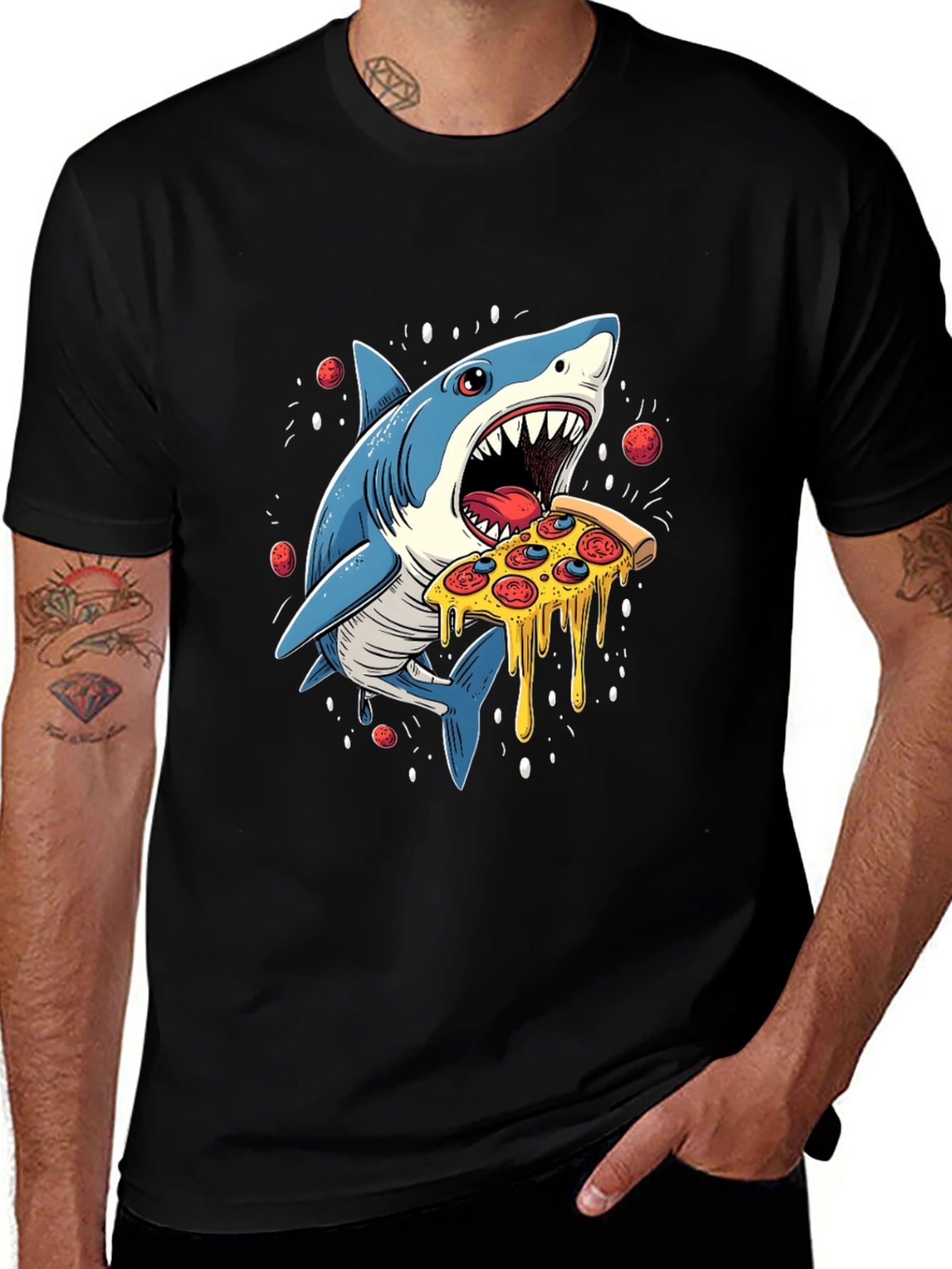 Variant 5 of Shark Pizza T-Shirt - Novelty Graphic Tee