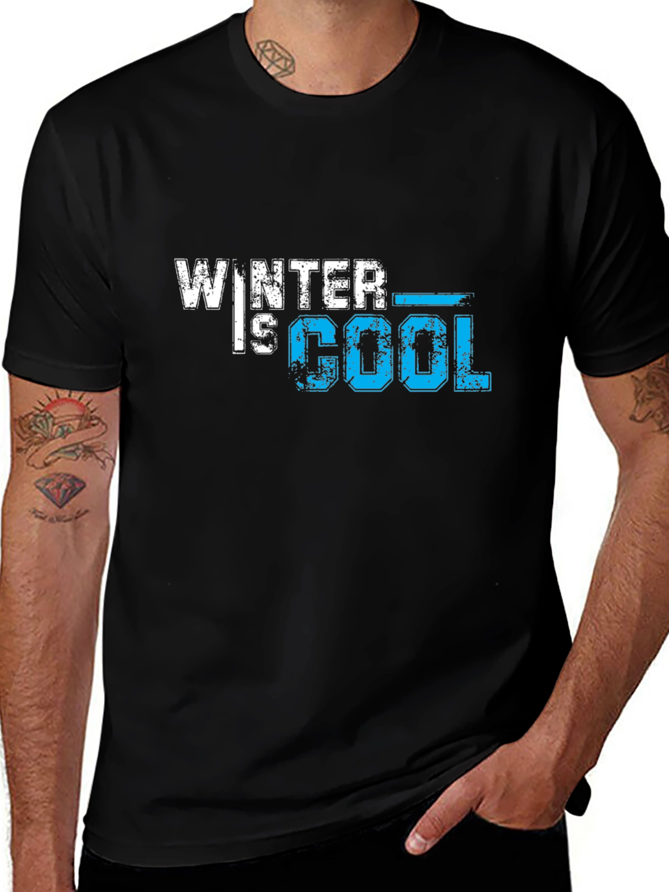 Variant 9 of Winter is Cool Graphic Print Black T-Shirt