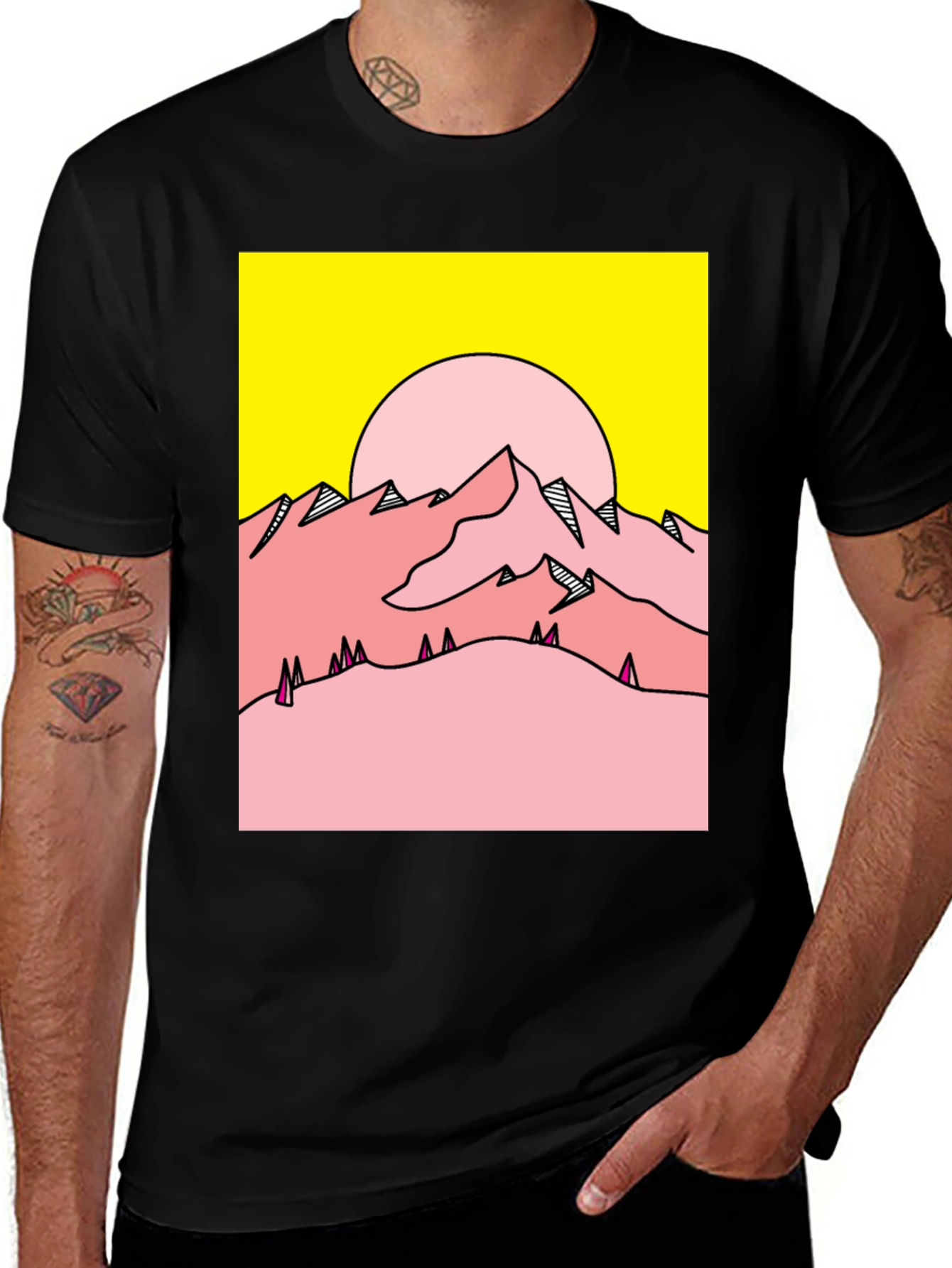 Variant 14 of Retro Mountain Graphic Tee - Yellow & Pink