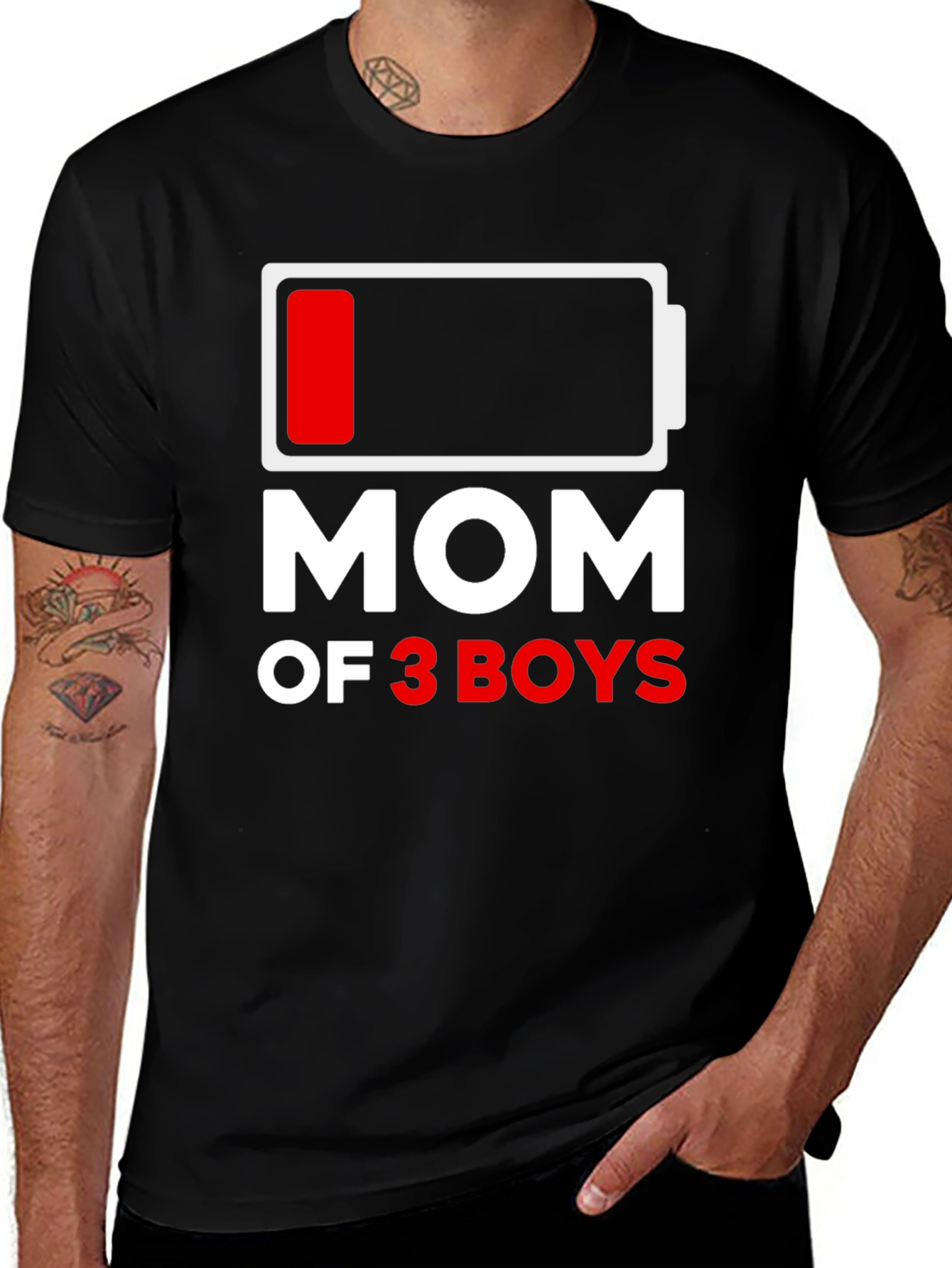Variant 4 of Mom of 3 Boys Low Battery Graphic Tee - Black Cotton