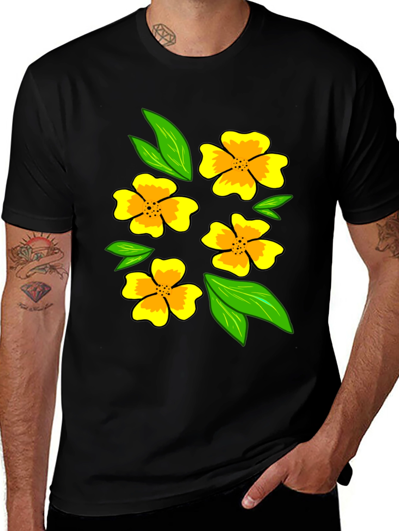 Variant 24 of Floral Print Black T-Shirt - Men's Casual Fashion