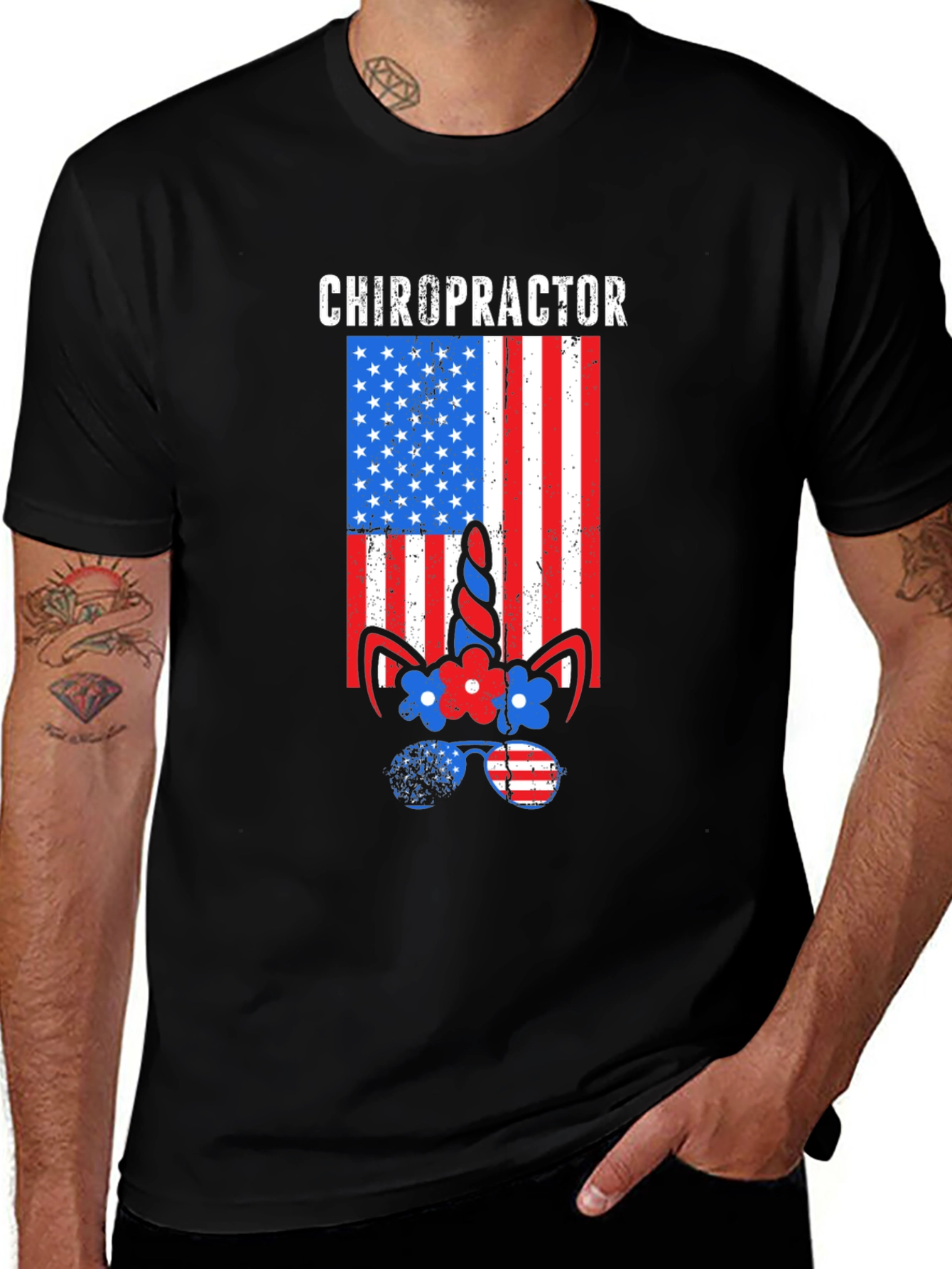 Variant 23 of Chiropractor American Flag Unicorn T-Shirt