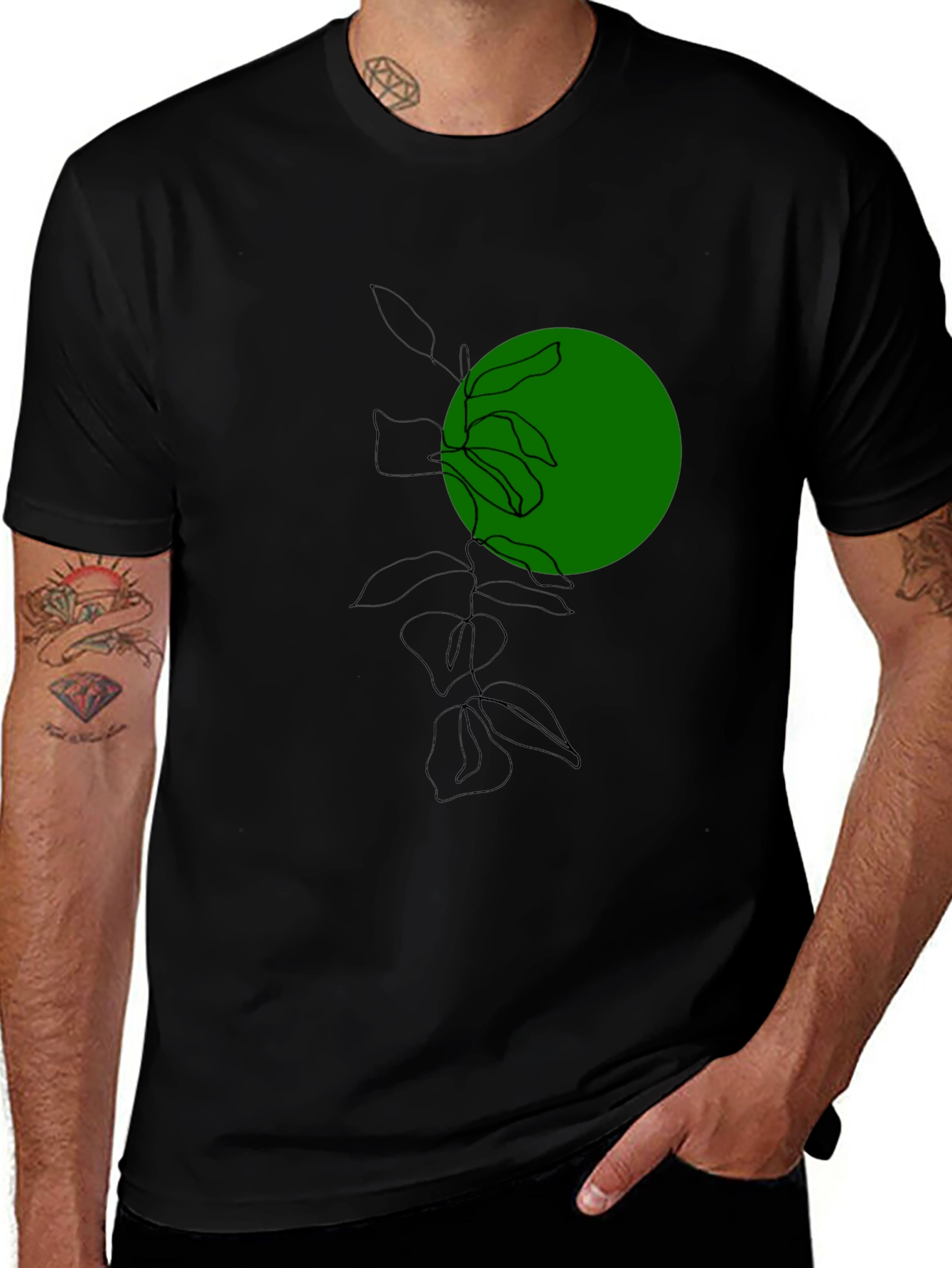 Modern Plant Graphic Black T-Shirt