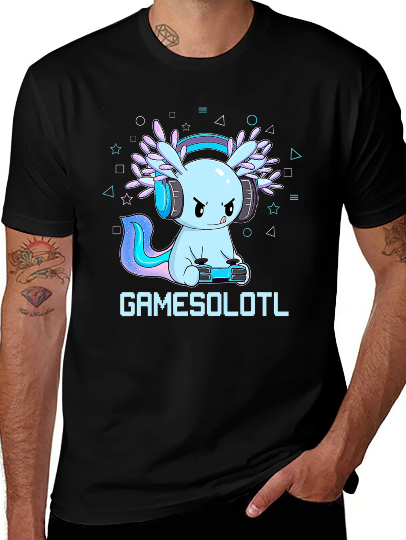 Variant 26 of Gamer Axolotl Black Graphic Tee