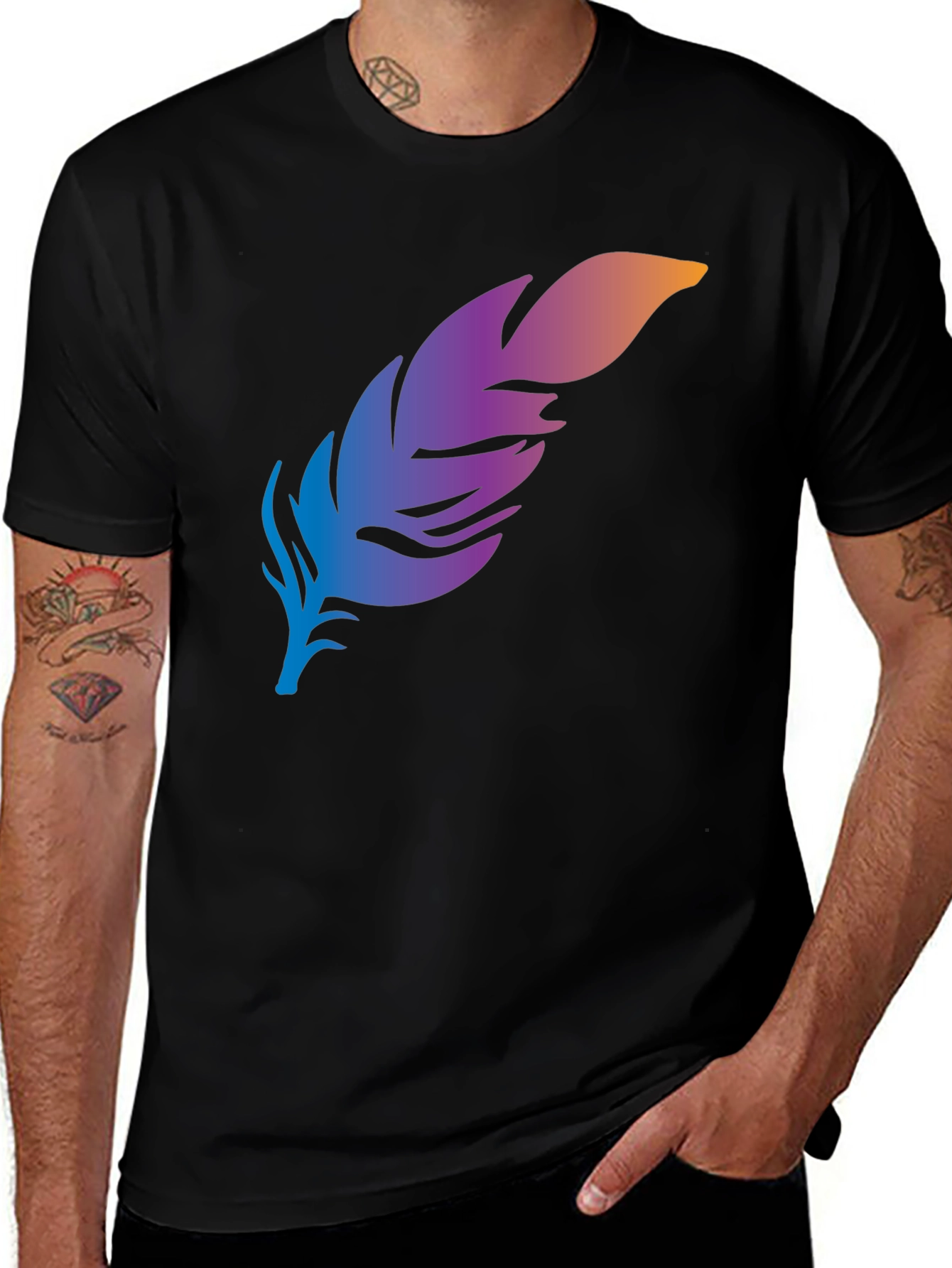 Variant 30 of Men's Feather Graphic Black T-Shirt