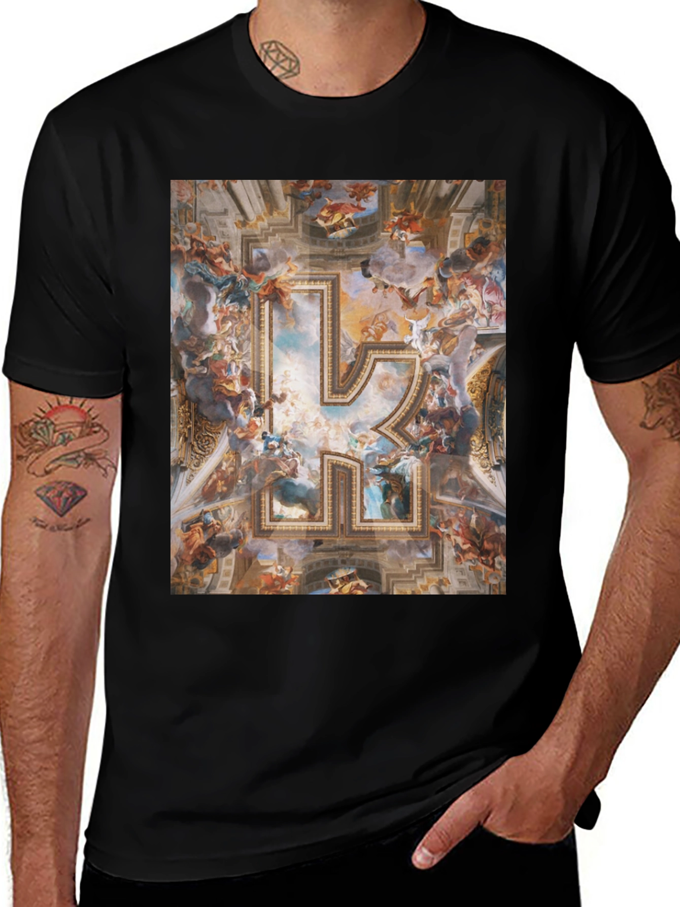 Variant 27 of Renaissance Art 'R' Initial Black T-Shirt