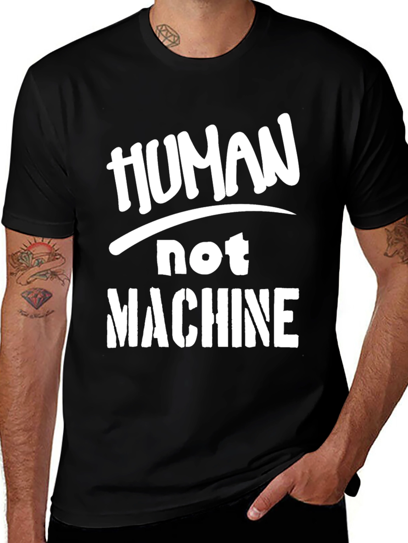 Variant 27 of Human Not Machine Black Graphic Tee