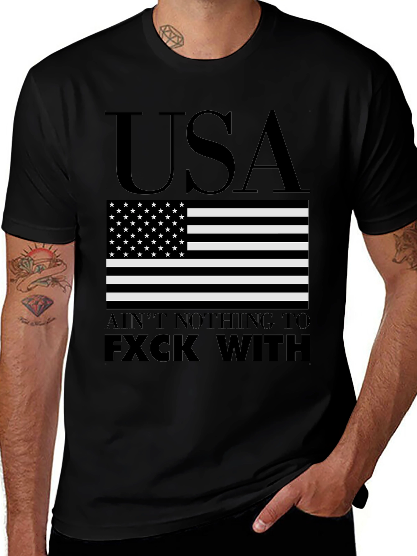 Variant 29 of USA Flag Graphic T-Shirt - Ain't Nothing To FXCK With - Black