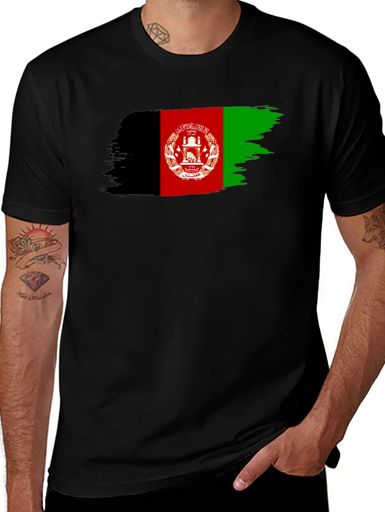 Variant 28 of Afghanistan Flag Brush Stroke Black T-Shirt
