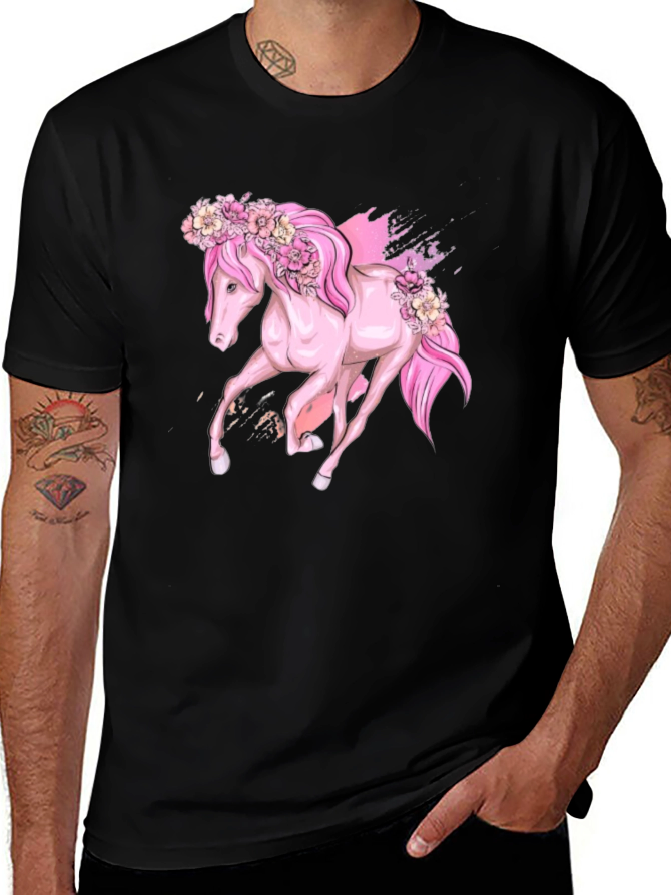 Variant 13 of Floral Unicorn Graphic Tee - Black