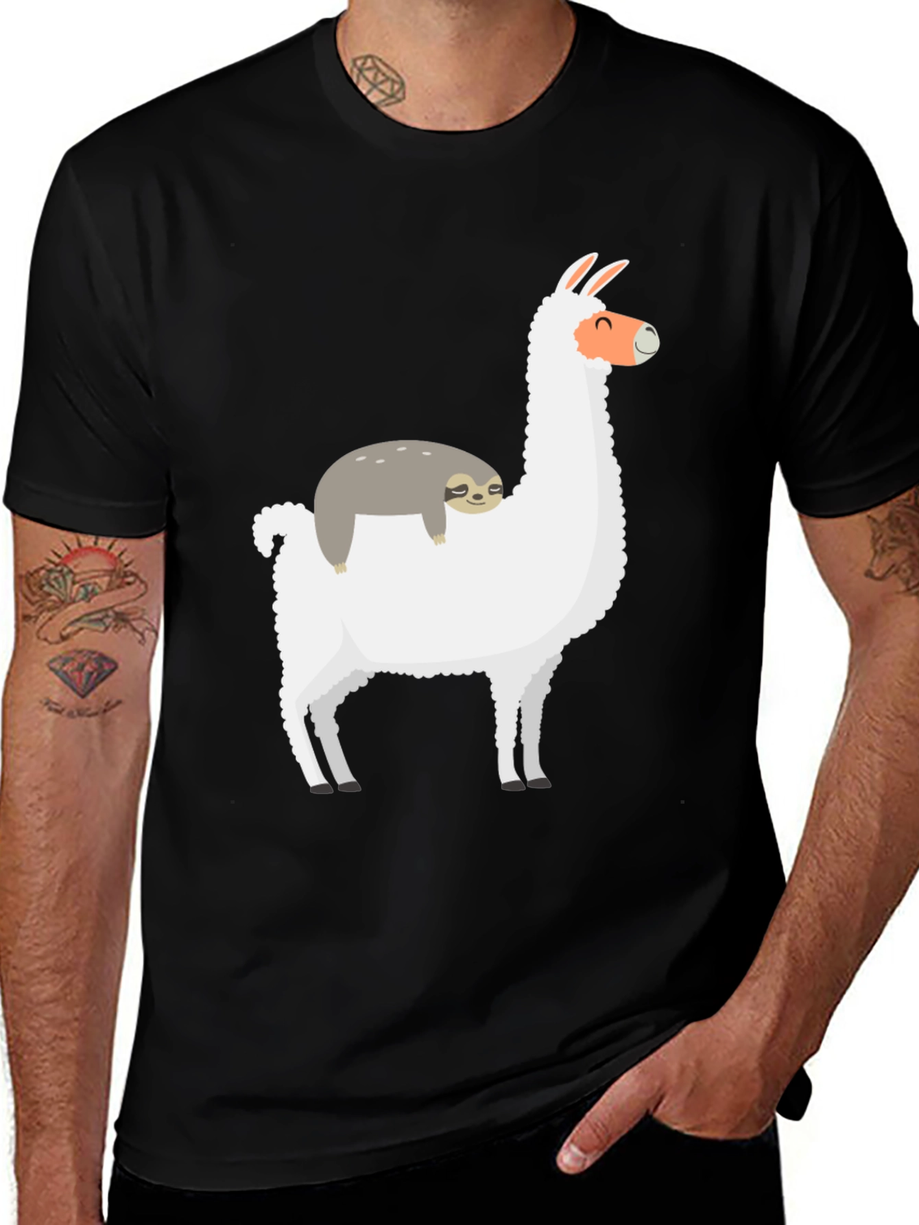 Variant 2 of Sloth Hugging Llama Graphic Tee