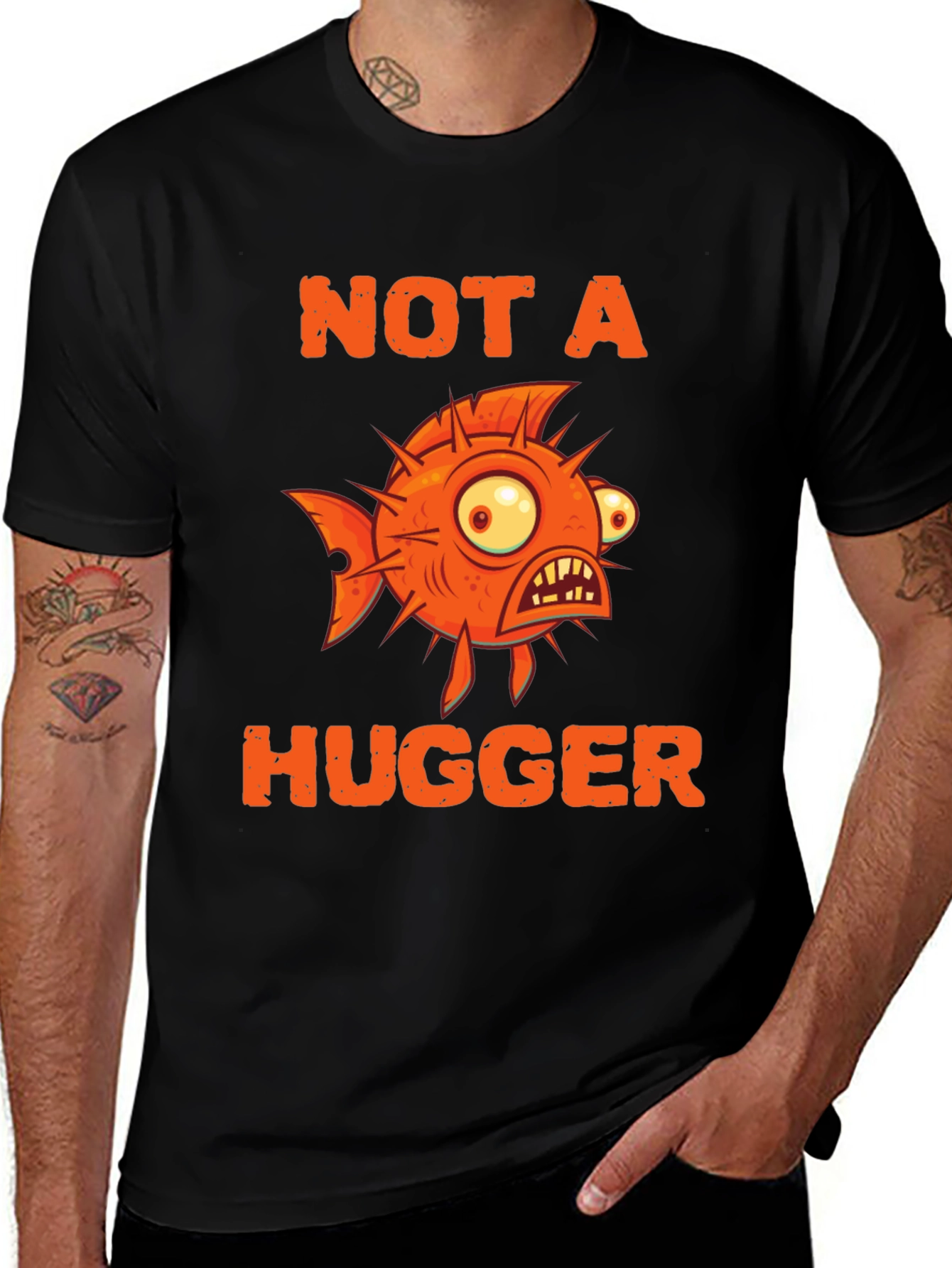 Variant 5 of Not A Hugger Funny Pufferfish Graphic Tee